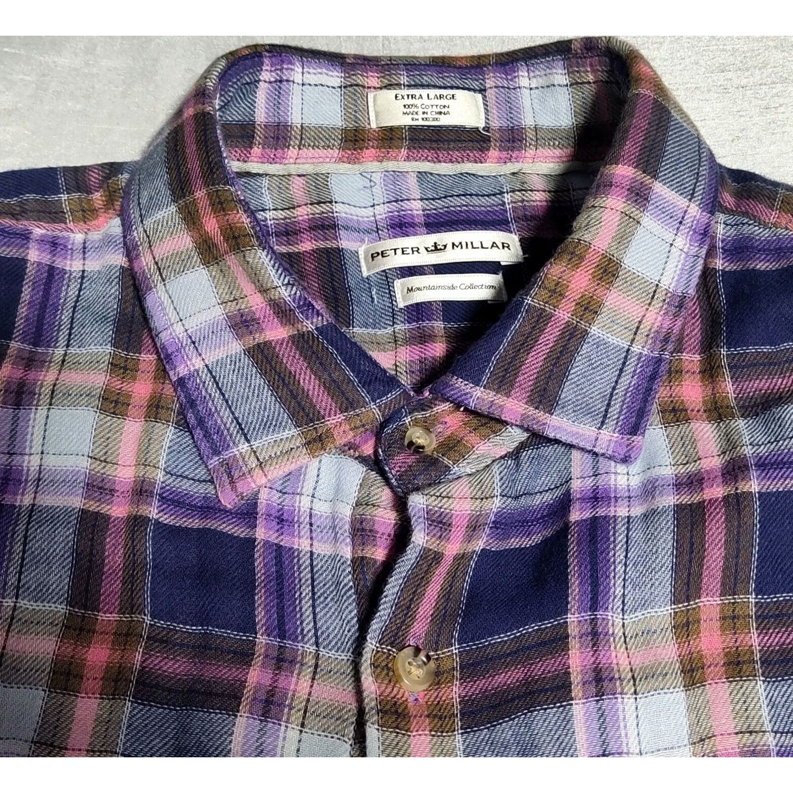 Peter Millar PETER MILLAR MOUNTAIN SIDE COLLECTION Men XL Purple Plaid Cotton Soft Flannel Shirt Size US XL / EU 56 / 4 - 7 Thumbnail