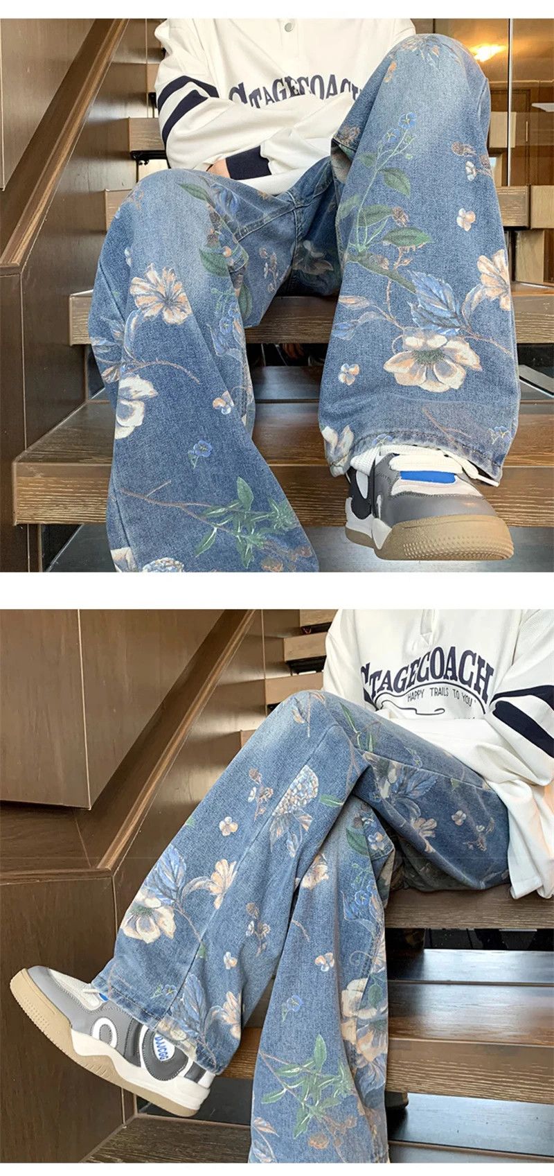 Other Autumn Floral Printed Jeans For Men Size US 29 - 5 Thumbnail
