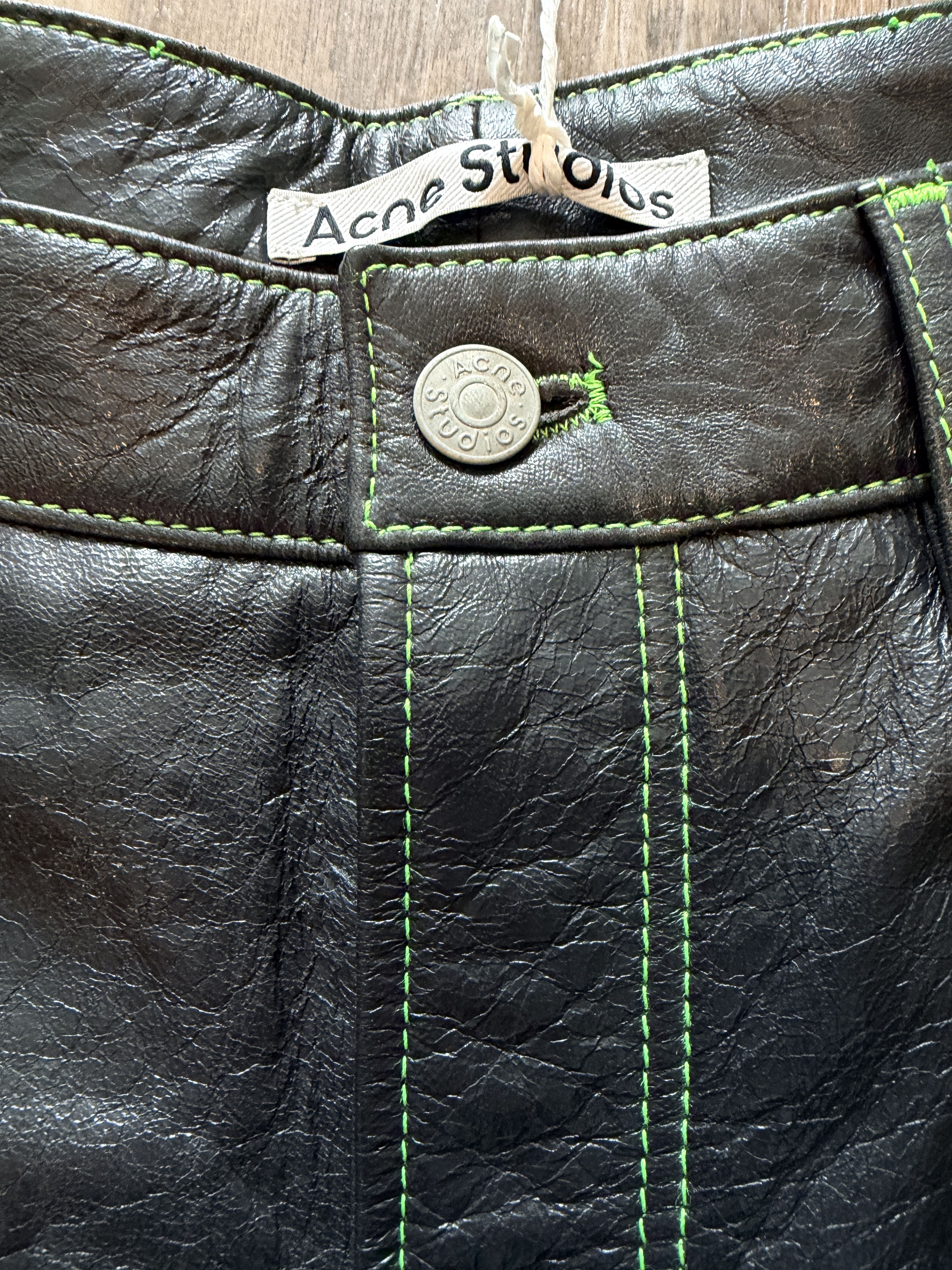 Acne Studios Acne Studios Leather Contrast Stitch Trousers Black Green Size US 32 / EU 48 - 7 Thumbnail