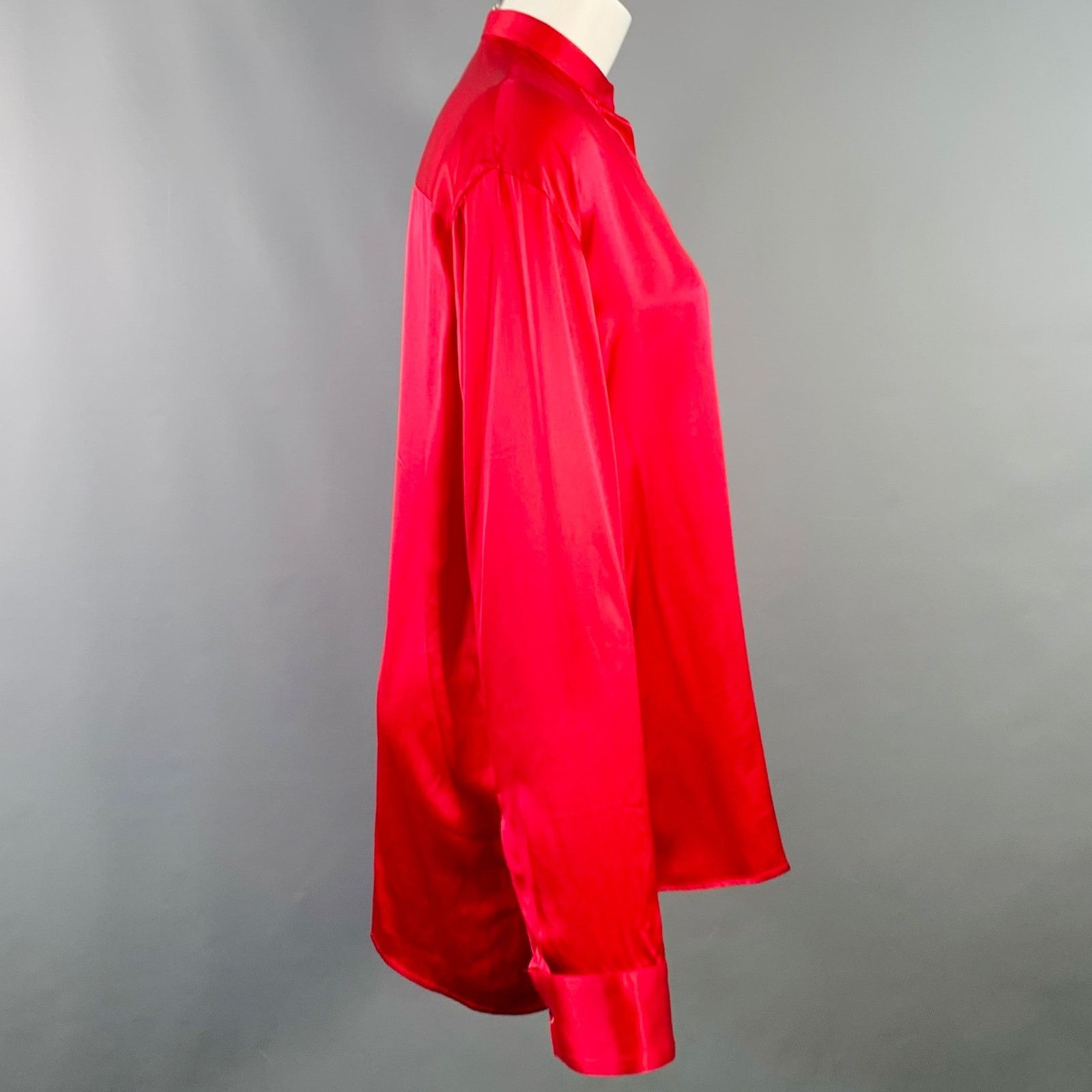 Haider Ackermann Size S Red Silk Satin Nehru Collar Hidden Buttons Shirt Size S / US 4 / IT 40 - 2 Thumbnail