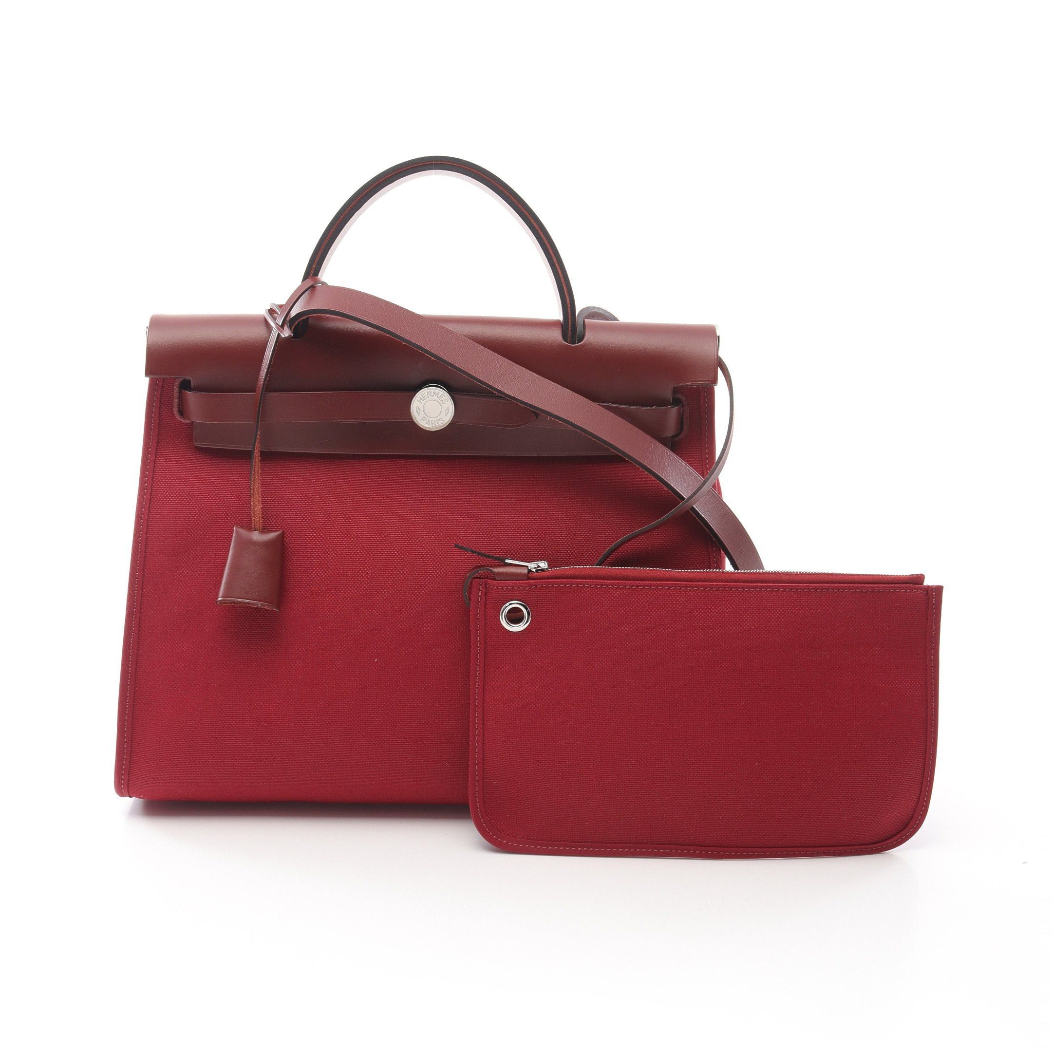 Hermes Herbag Zip Pm Rouge Ash Casac Handbag Vache Hunter Toile Military Bordeaux Silver Hardware C Engraved
