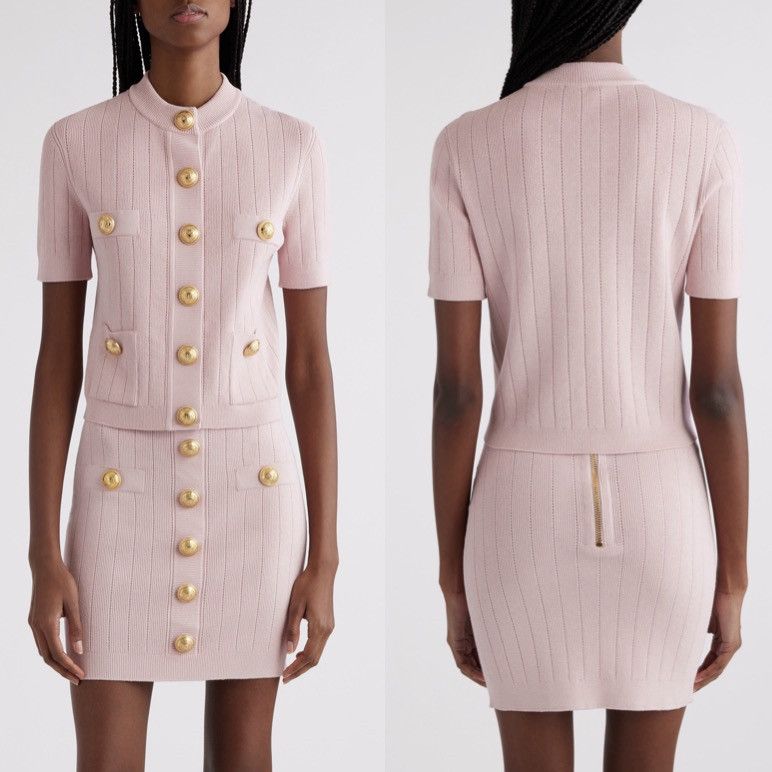 Balmain Balmain Knitted Four Pocket Short Sleeve Cardigan FR 40 Pink Size M / US 6-8 / IT 42-44 - 2 Thumbnail