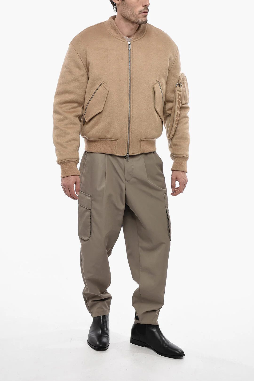 Off-White og1mm0426 Quote Cashmere Bomber Jacket in Beige Size US M / EU 48-50 / 2 - 4 Thumbnail