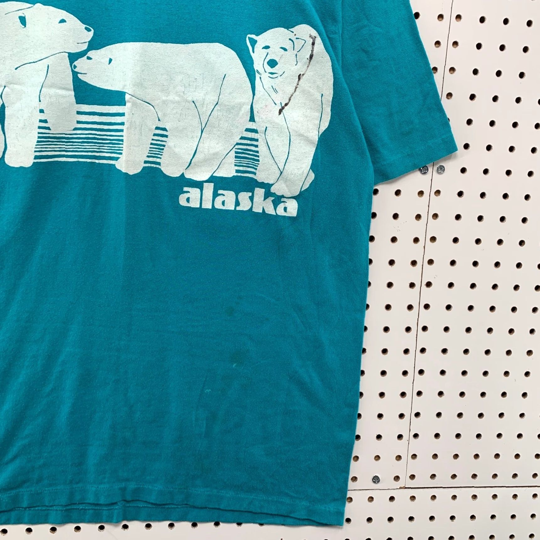 VINTAGE Spruce Alaska Graphic T-Shirt Mens XL Teal Blue Polar Bear Shirt 70s 80s Cotton Made USA