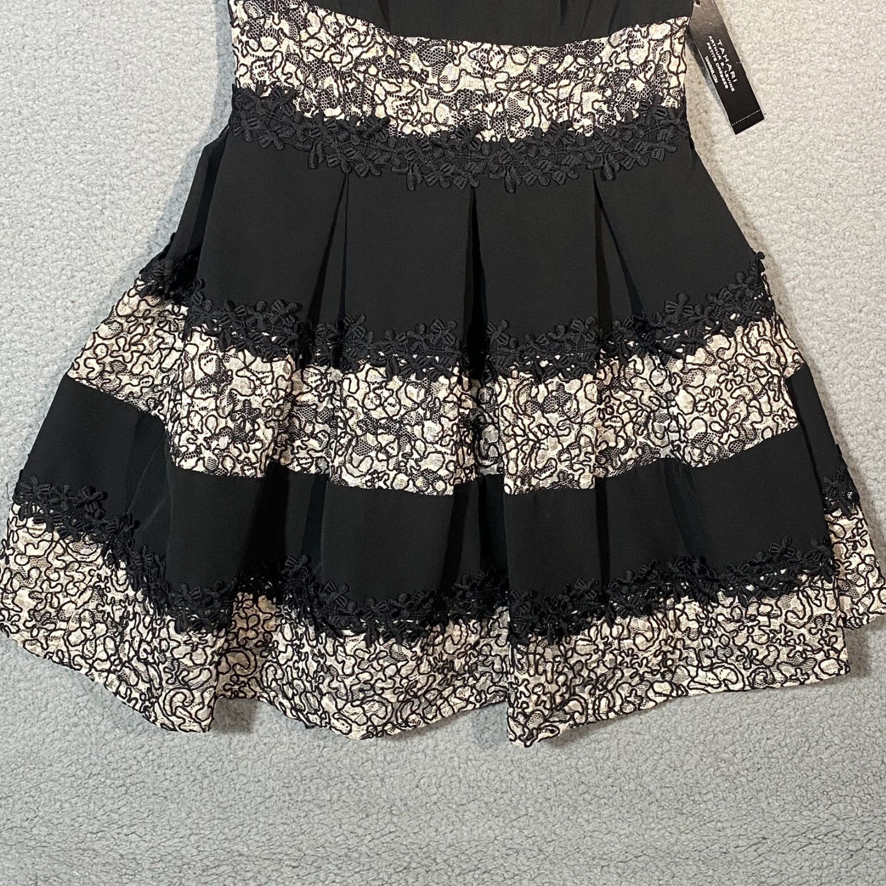 Vintage Tahari Floral Dress Embroidered Lace Stripe Black Blush Knee Length Size 6P Dress Fit & Flare Women Sleeveless Formal Party/Cocktail Wedding Size M / US 6-8 / IT 42-44 - 4 Thumbnail