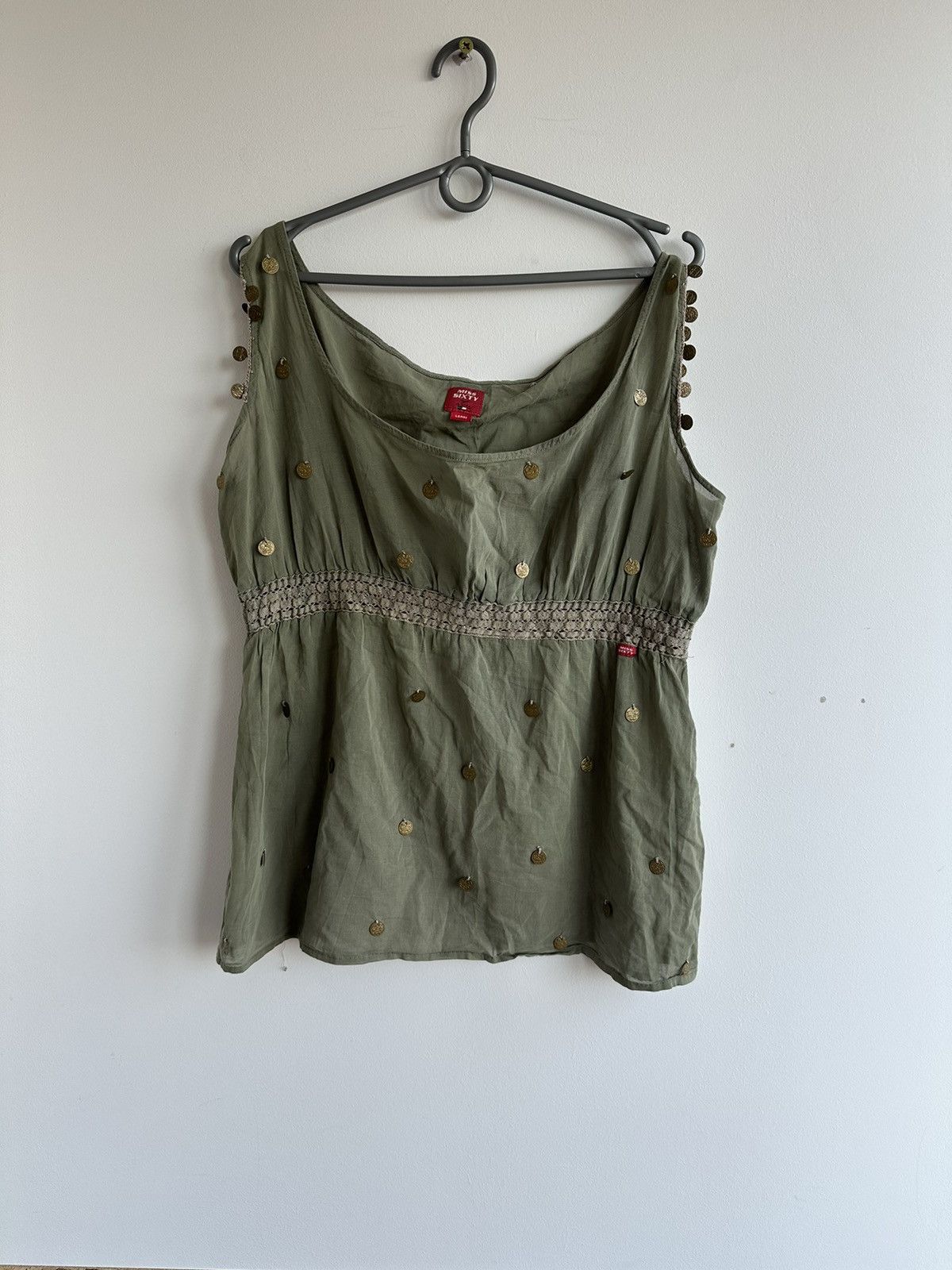 Miss Sixty VTG Miss Sixty Green Cami Top Metal Coin Embellishments sz L Size L / US 10 / IT 46 - 1 Thumbnail