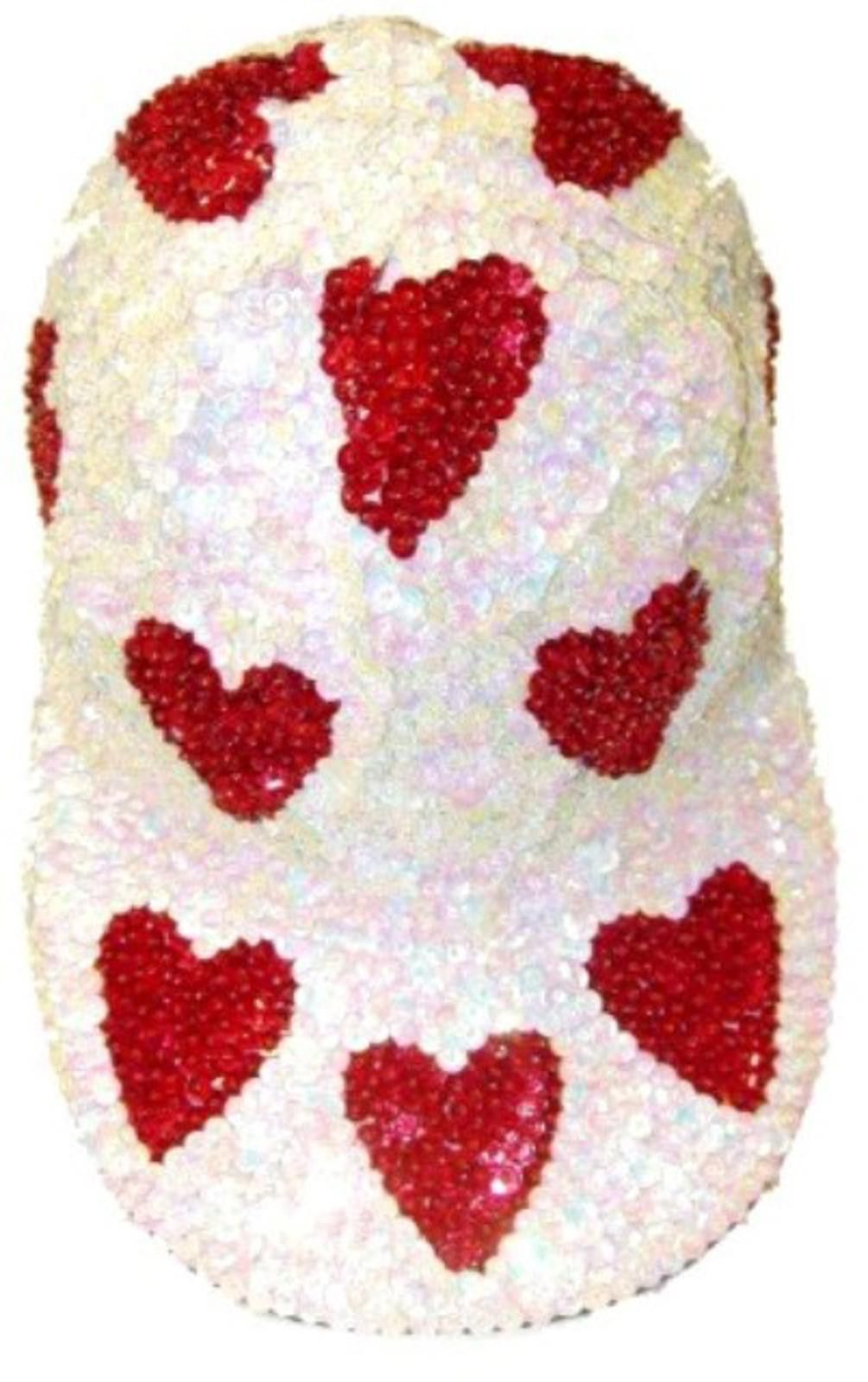 Designer Sequin Baseball Cap Opal WHITE with RED HEARTS Size ONE SIZE - 1 Preview