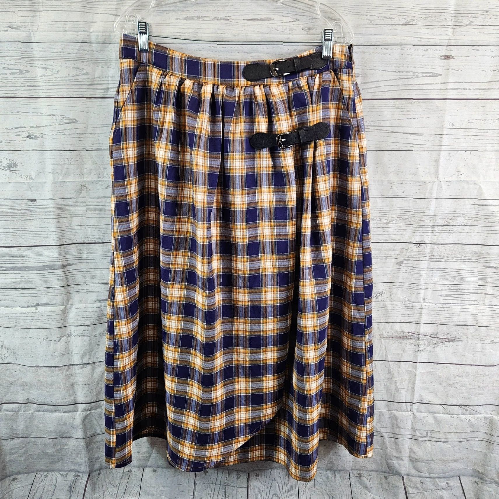 Vintage VINTAGE? Alice's Pig Womens Skirt Sz 12 Purple Plaid Pocket Side Zip Midi A-Line Size 34" / US 12 / IT 48 - 2 Thumbnail