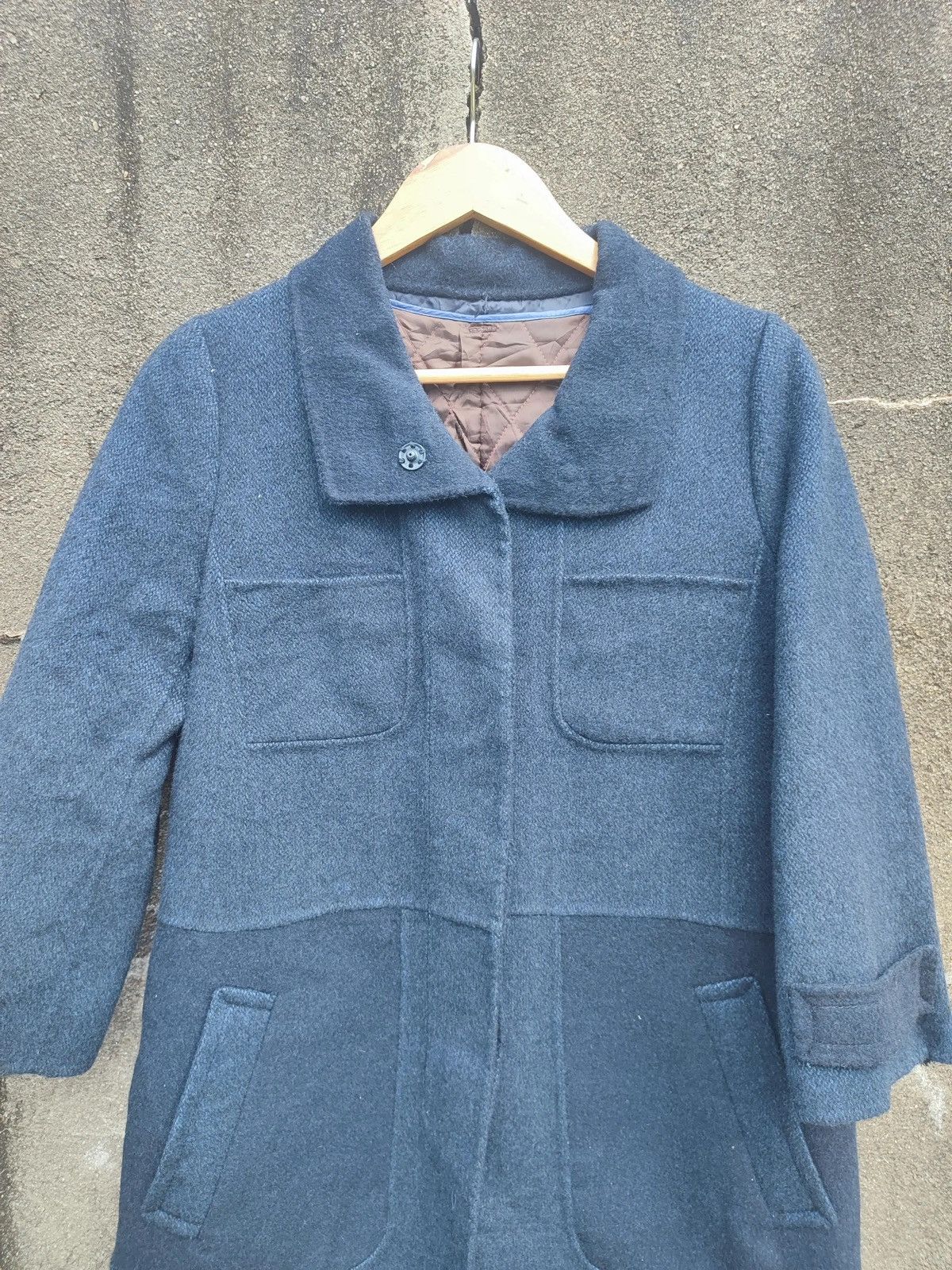 Benetton × Designer Stile Benetton Wool Blend Coat – Minimalist Boxy Navy Jacket Size US S / EU 44-46 / 1 - 2 Thumbnail