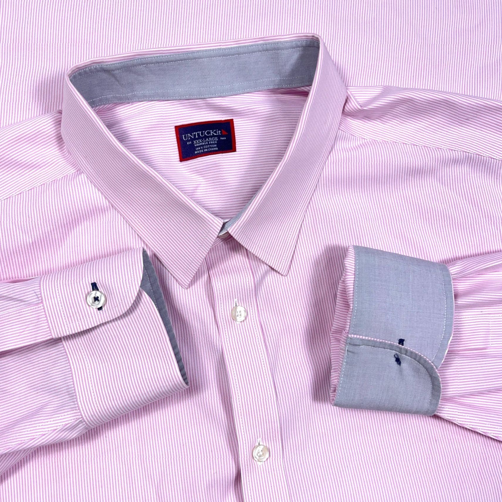 UNTUCKit UNTUCKit Shirt Men 3XL Pink Striped Button Up Dress Casual Poplin Flip Cuff Size US XXL / EU 58 / 5 - 2 Thumbnail