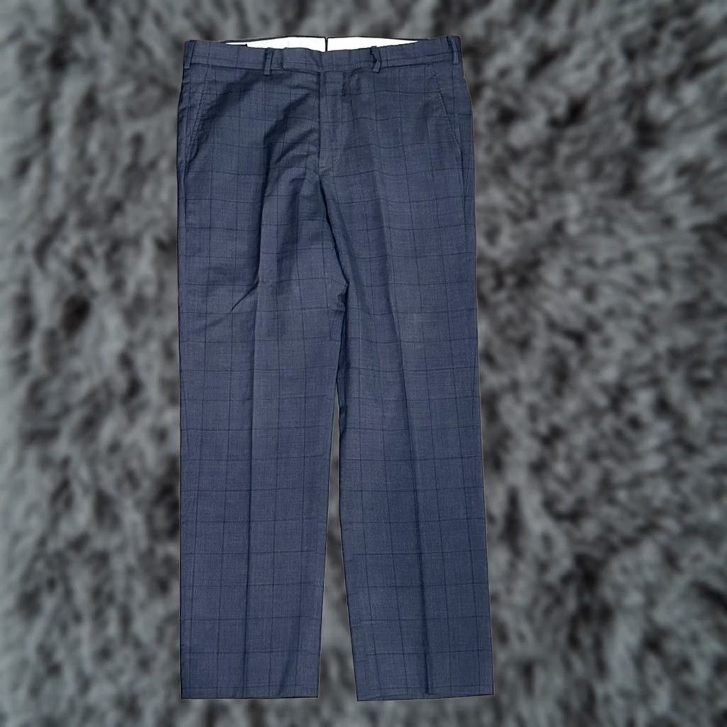 Vintage Hertling Windowpane Navy Dress Pants - 36 Regular Wool 100% Inseam 30 Men Size US 36 / EU 52 - 1 Thumbnail