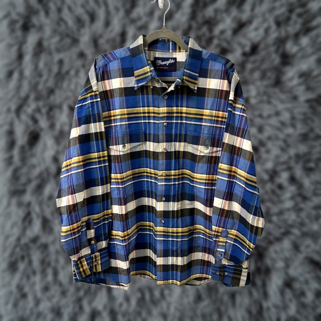 Wrangler VINTAGE Wrangler Western Shirt Mens 2XL Blue Yellow Oxford Plaid Button Down L/S Size US XXL / EU 58 / 5 - 1 Thumbnail