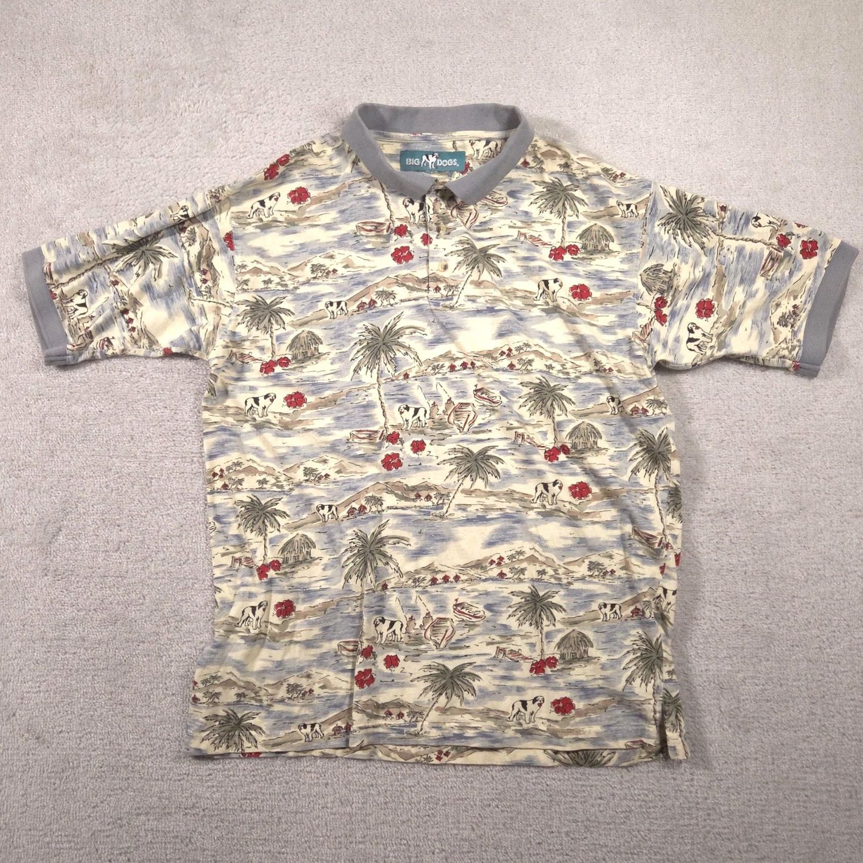 Big Dogs Big Dogs Polo Shirt Mens XL Tropical Island Dog Print Allover Cotton Casual Top Size US XL / EU 56 / 4 - 2 Thumbnail