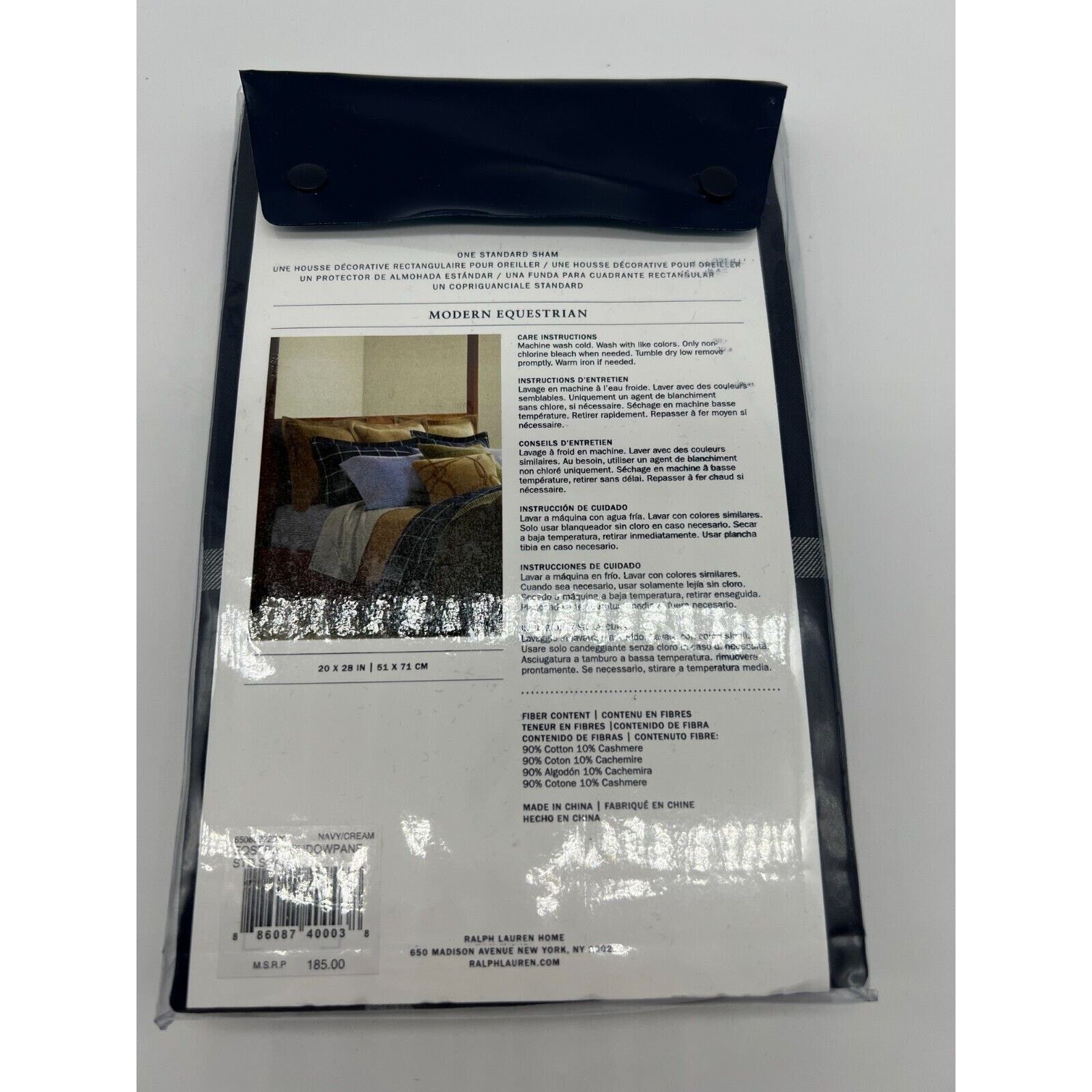 Ralph Lauren Ralph Lauren Home Equestrian Windowpane Sham Navy Standard Size ONE SIZE - 4 Thumbnail