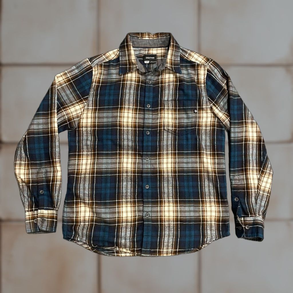 Marmot Marmot Fairfax Midweight Flannel Shirt Mens Medium Blue Brown Plaid Button Front Size US M / EU 48-50 / 2 - 1 Thumbnail