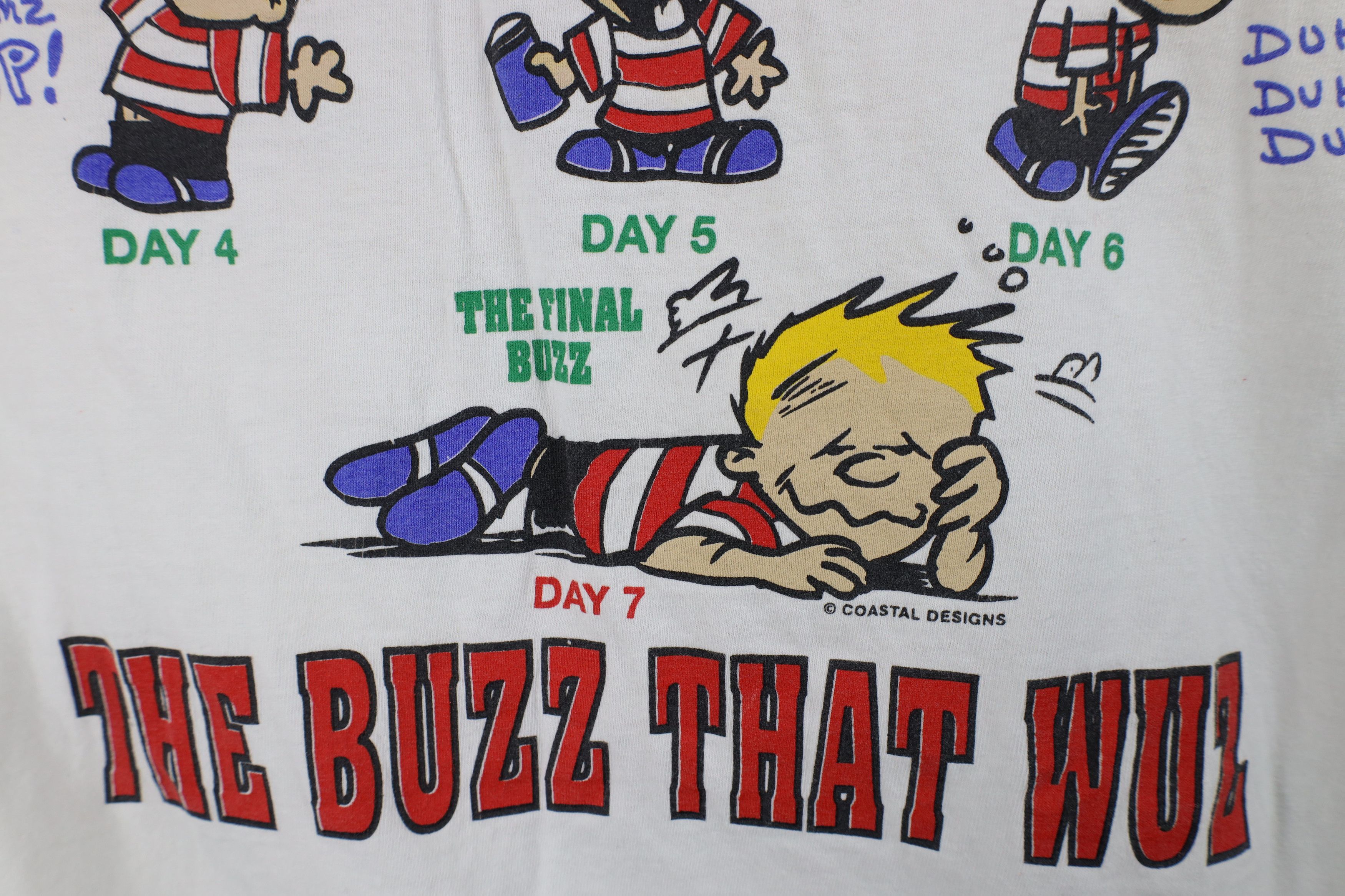 Vintage Vintage Y2K 2000 College 7 Day Buzz Drinking T-Shirt White Size US XL / EU 56 / 4 - 11 Thumbnail