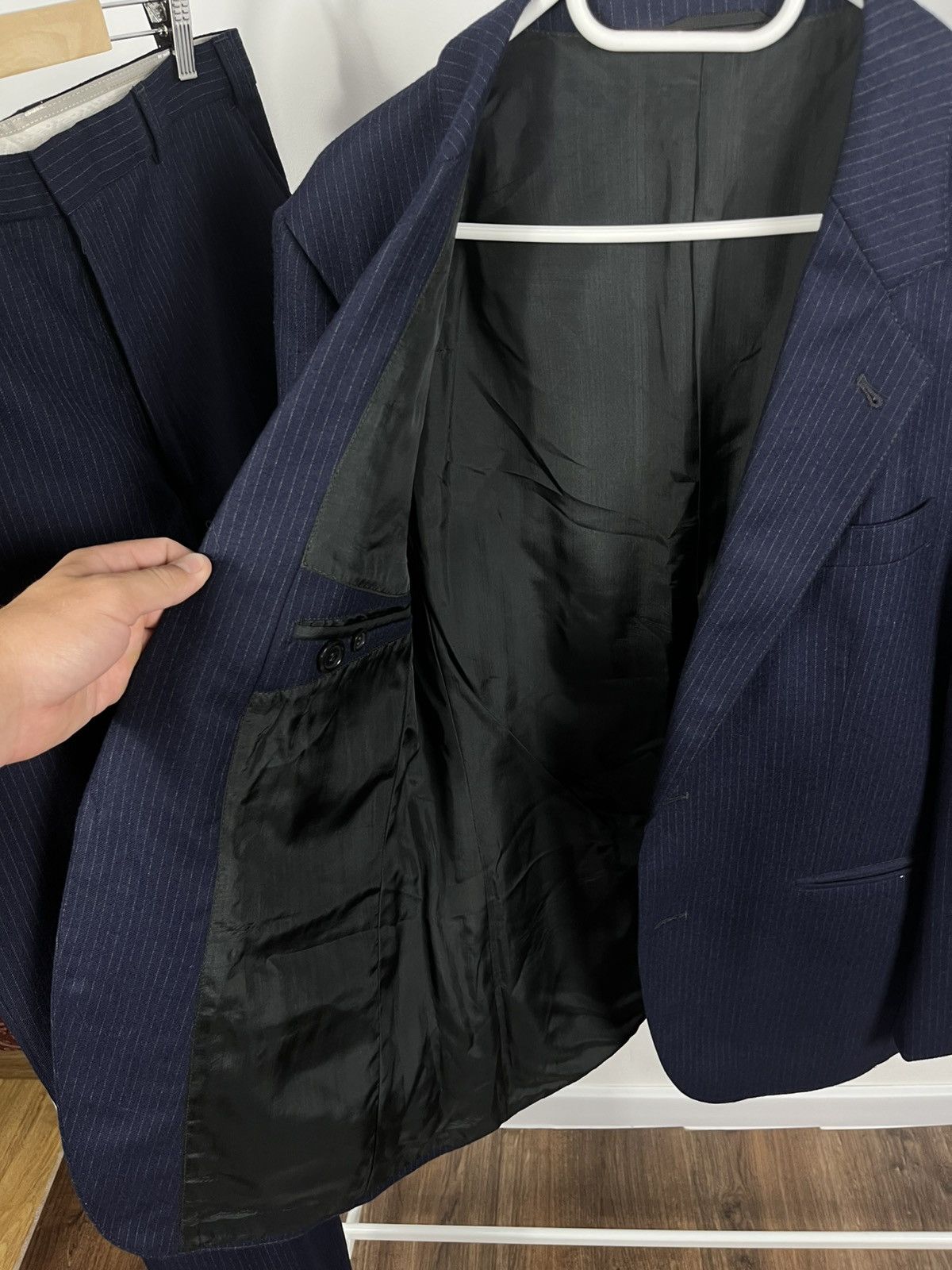 Vintage Wool 3-Piece Suit Pinstripe 40R Blazer Vest Pants