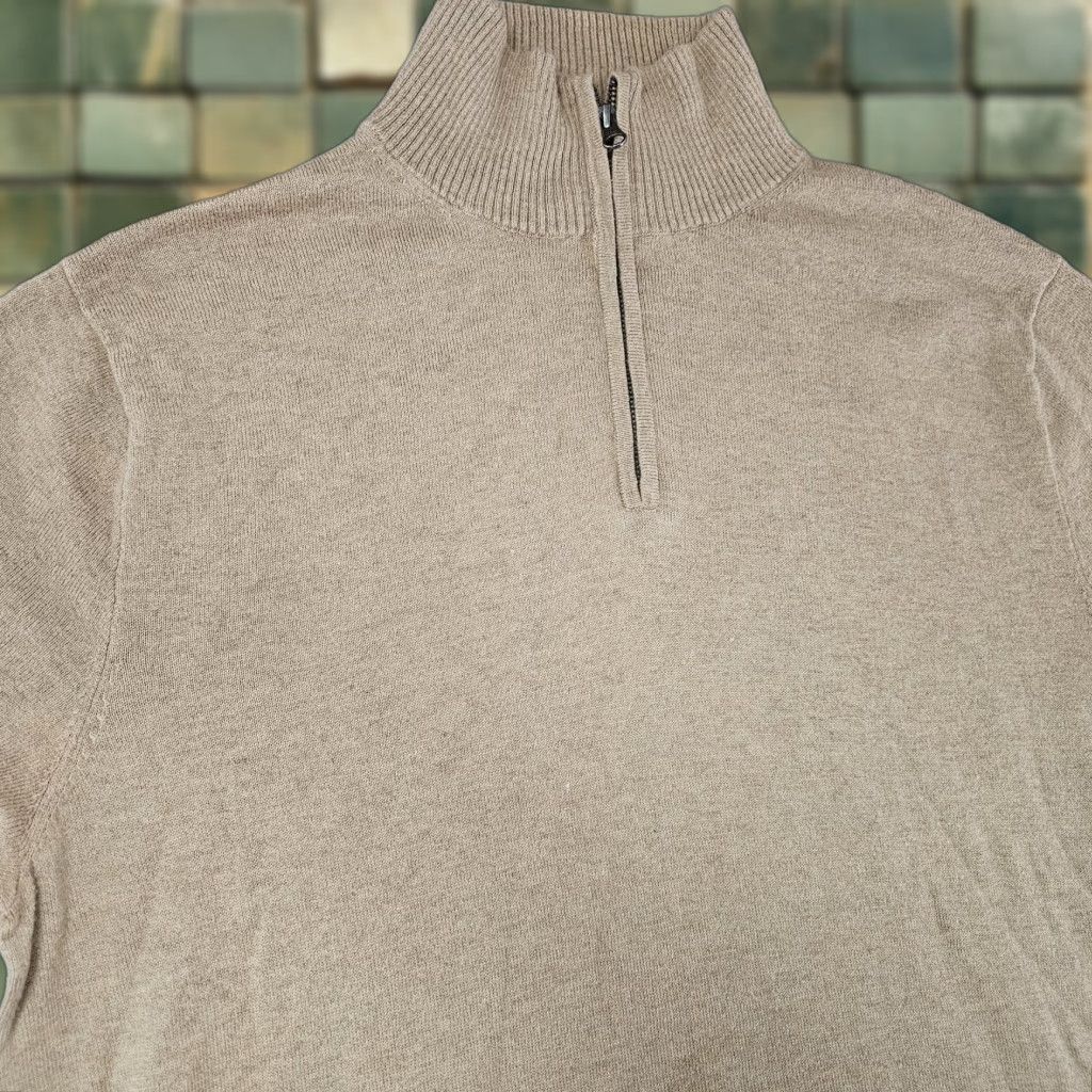 J.Crew J.Crew Mens Sweater Mock Neck Quarter Zip Harbor Cotton Pullover Tan Beige F4718 Size US XL / EU 56 / 4 - 1 Thumbnail