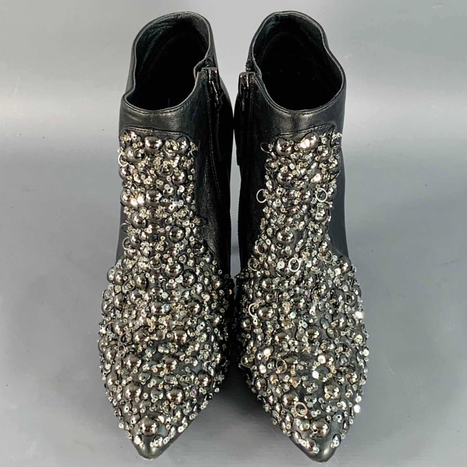 Vera Wang VERA WANG 6 Black Leather Studded Side Zipper Stiletto Boots Size US 6 / IT 36 - 4 Thumbnail