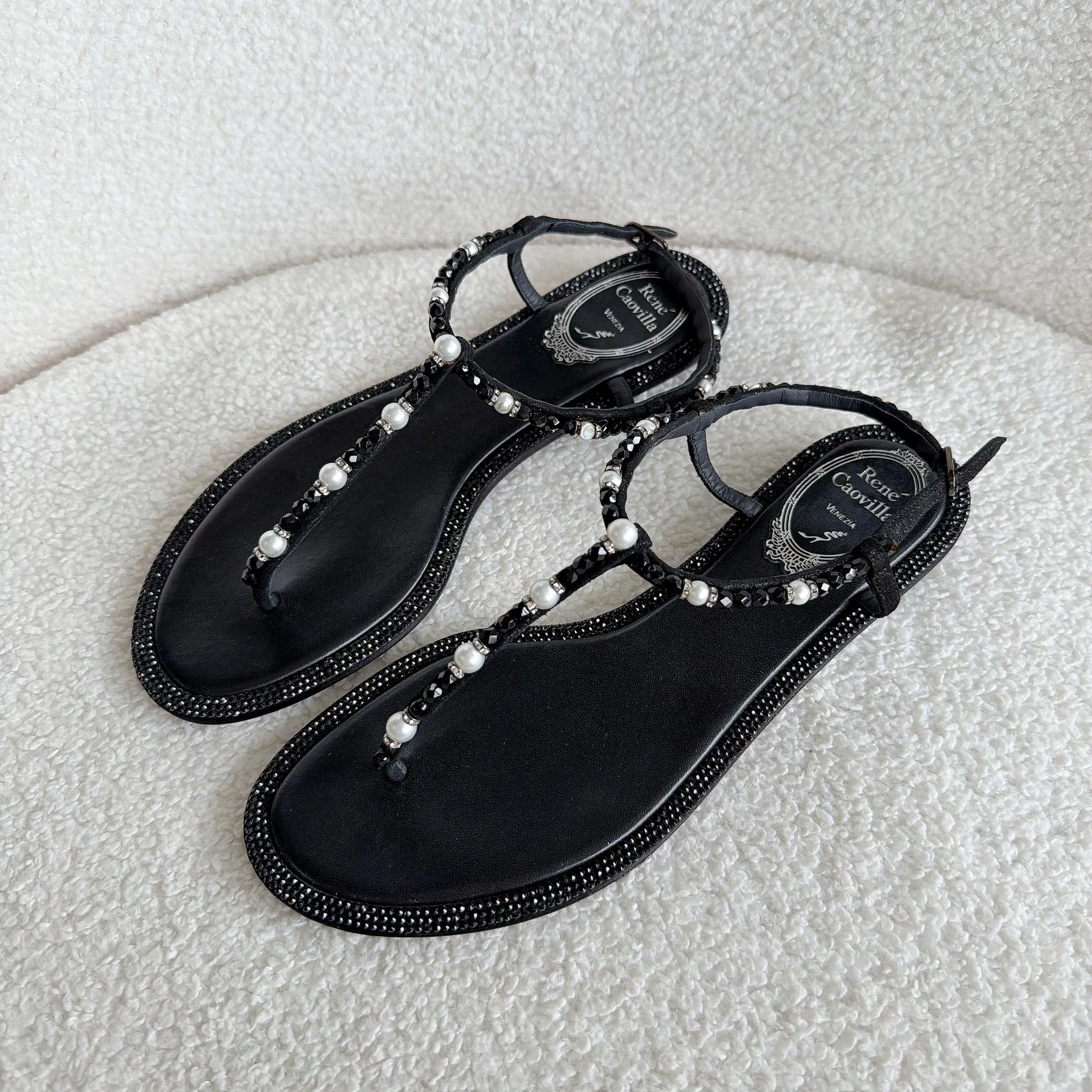 Rene Caovilla RENE CAOVILLA Black Pearl Embellished Strappy Sandals 37 Size US 6.5 / IT 36.5 - 1 Thumbnail