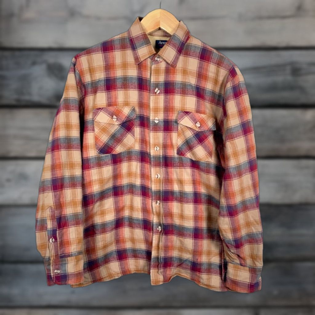 Arrow VINTAGE Arrow Shacket Jacket Quilted L Beige Red Plaid Mens Large Size US L / EU 52-54 / 3 - 1 Thumbnail