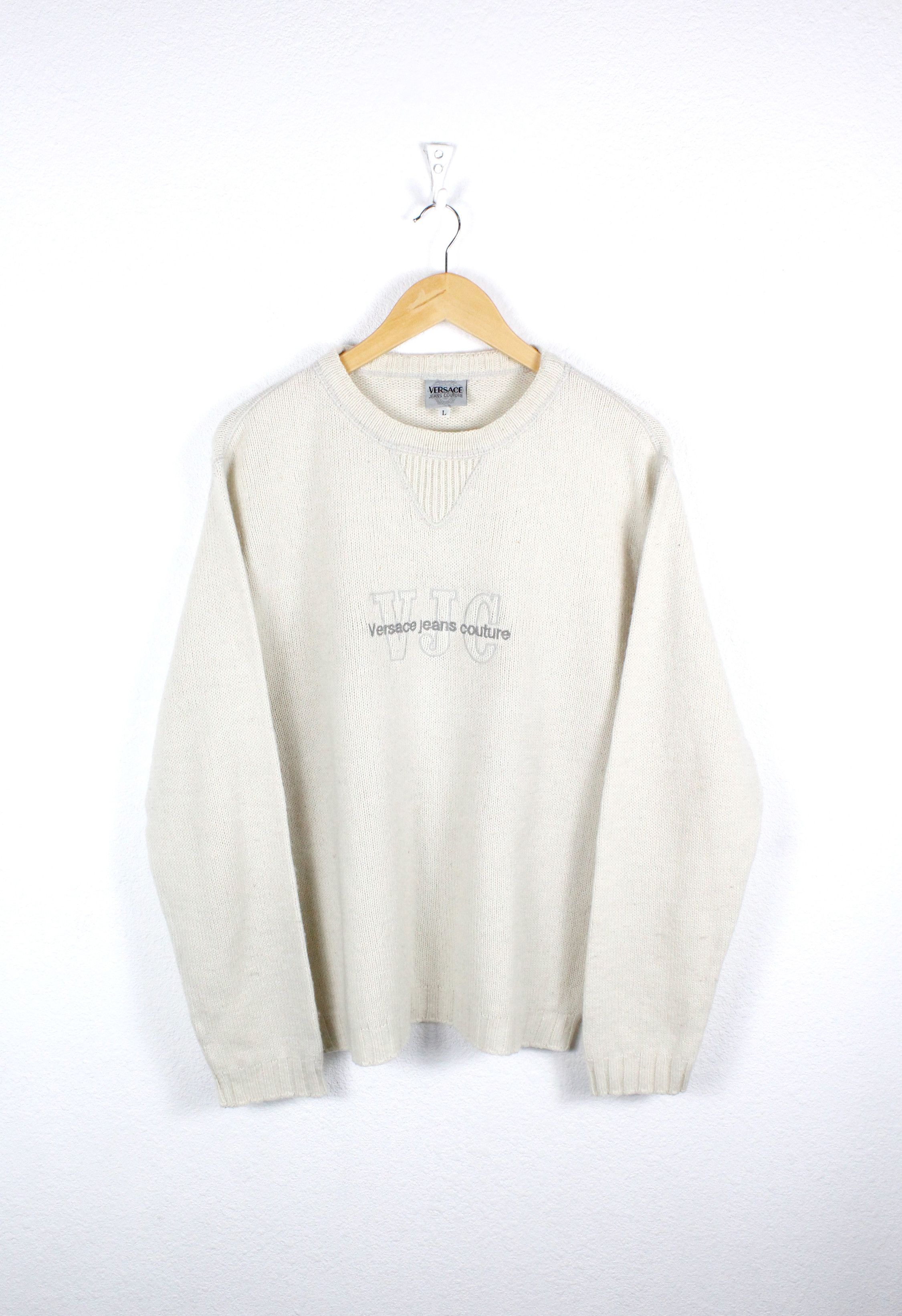 Versace Jeans Couture Vintage Versace Jeans Couture Logo Beige Wool Knit Sweater Size US L / EU 52-54 / 3 - 1 Thumbnail