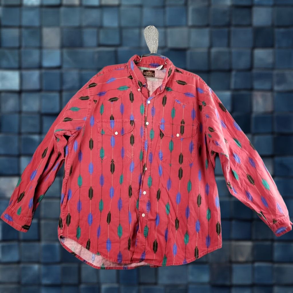 Vintage Greatland Denim Shirt Western Casual Men L Red AOP Cowboy Vintage Shirt Down Button-Up 100% Cotton Greatland Men Shirt Western Denim Red L Vintage Size US L / EU 52-54 / 3 - 1 Thumbnail
