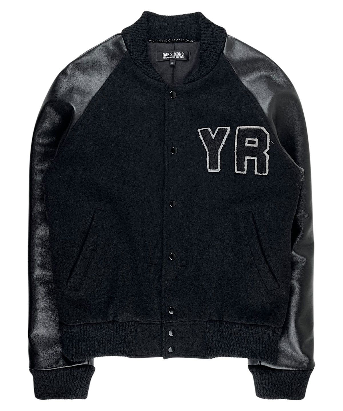 Pre-owned Raf Simons X Vintage Aw02 Raf Simons Virginia Creeper Leather Varsity Jacket In Black