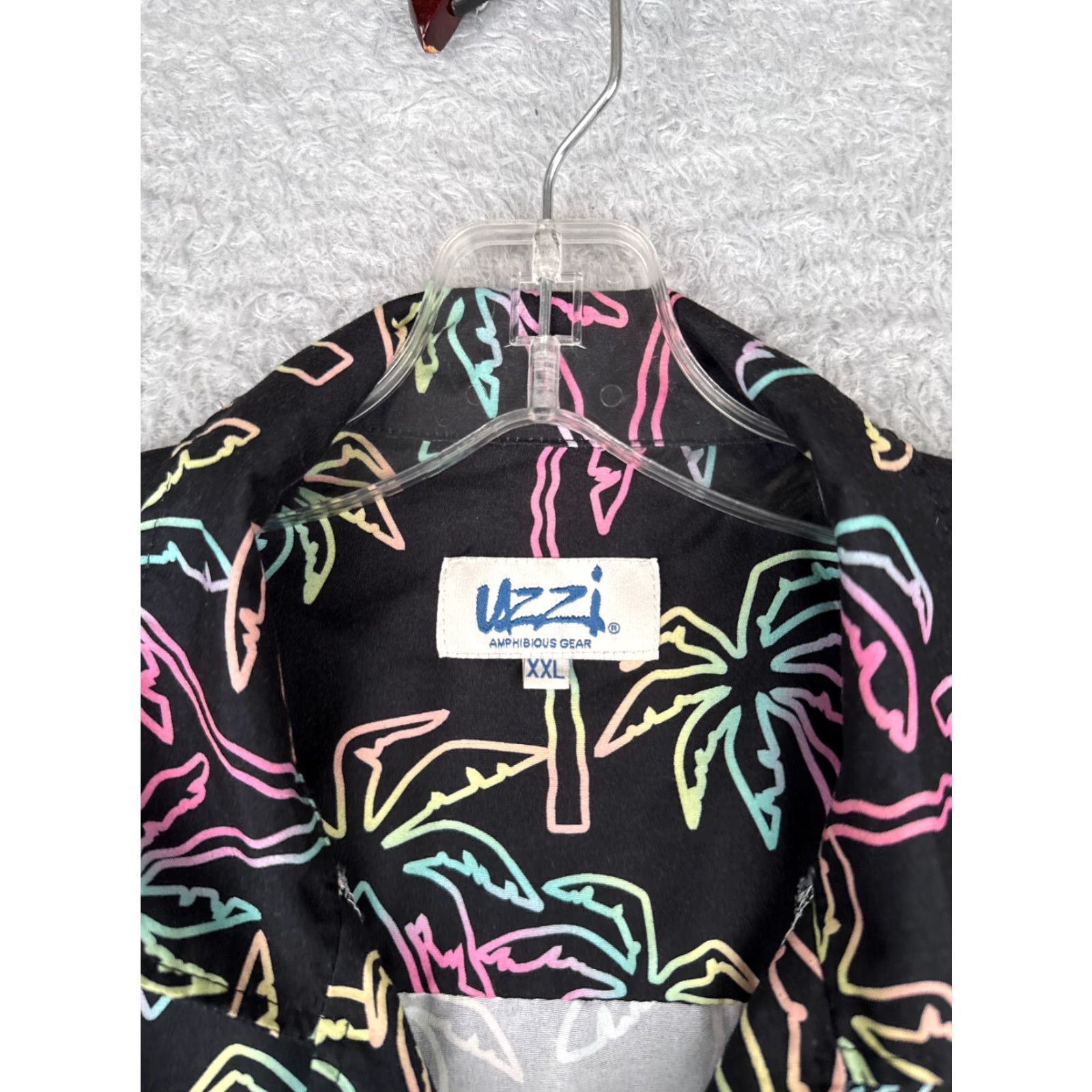 FUZZI Uzzi Shirt Men 2XL XXL Black Palm Trees 100% Polyester Pocket Hawaiian Floral Size US XXL / EU 58 / 5 - 7 Thumbnail