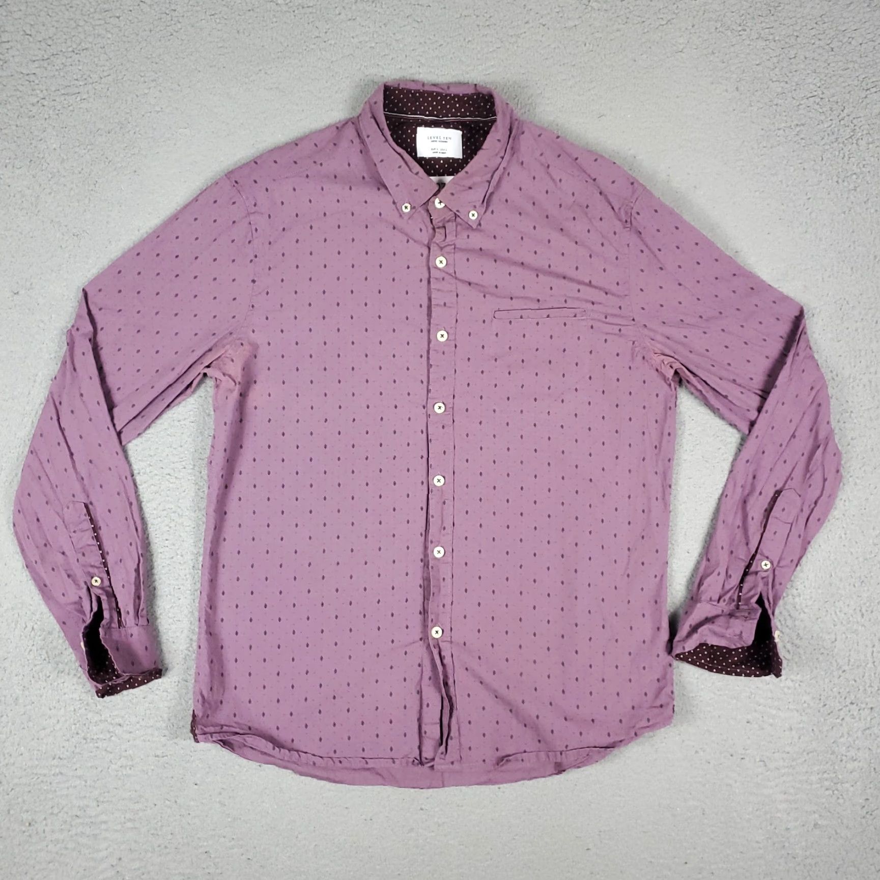 Vintage Level Ten Geometric Purple Button-Up Shirt Men's Long Sleeve Size L Casual All Seasons Size US L / EU 52-54 / 3 - 2 Thumbnail