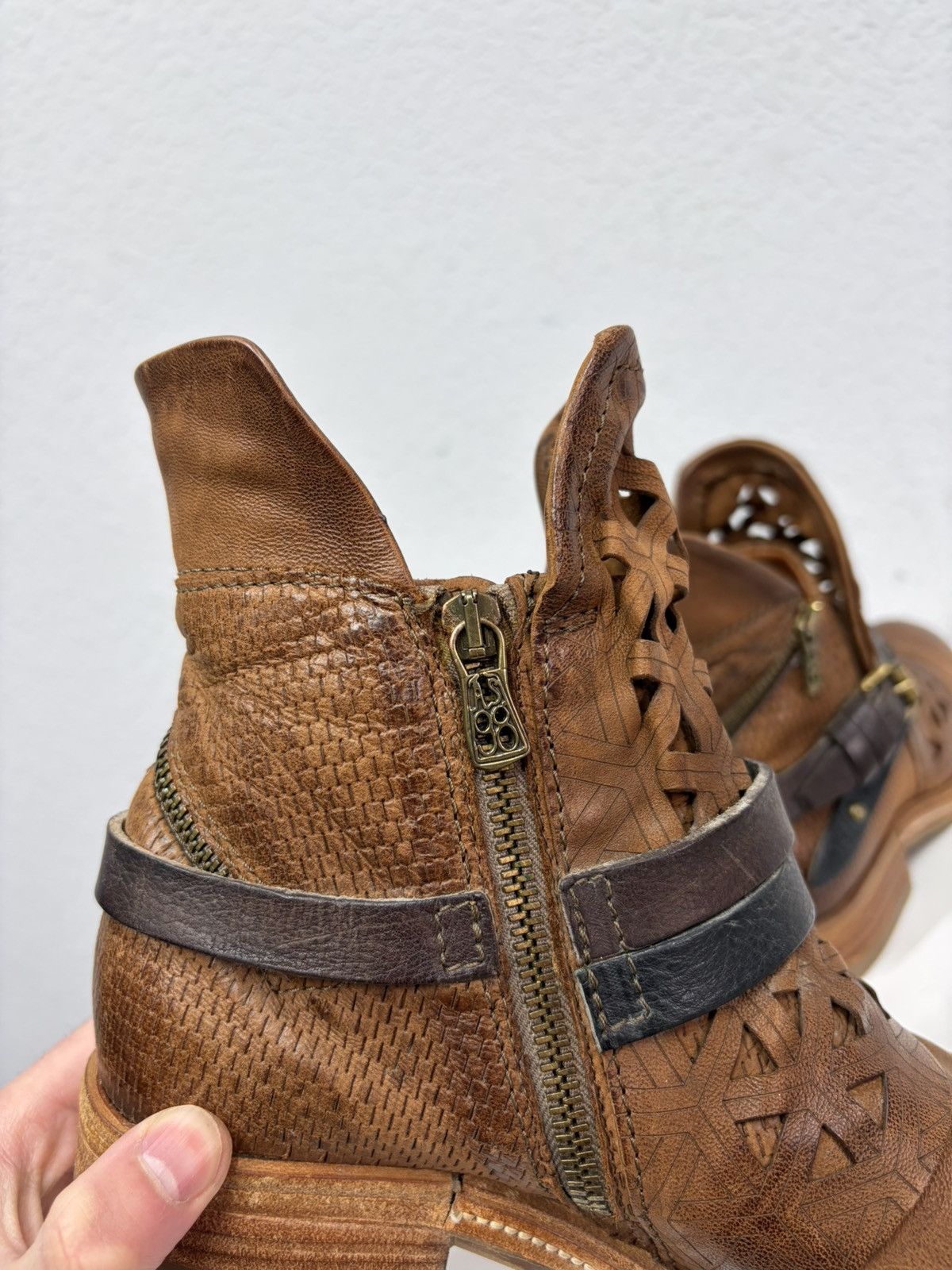 If Six Was Nine Brown Leather Studded Harness Boots Multi-Strap Biker Boots Size US 8 / IT 38 - 10 Thumbnail