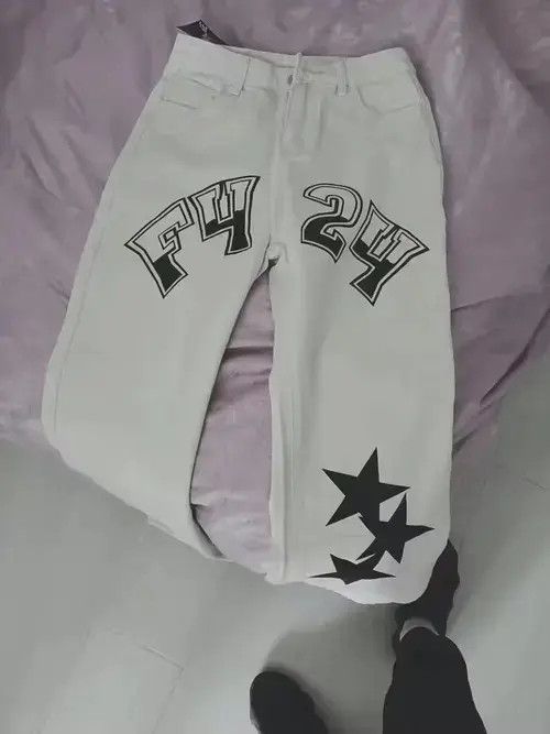 Wahts Streetwear Graffiti Stars Pattern Denim Trousers Size US 32 / EU 48 - 2 Thumbnail