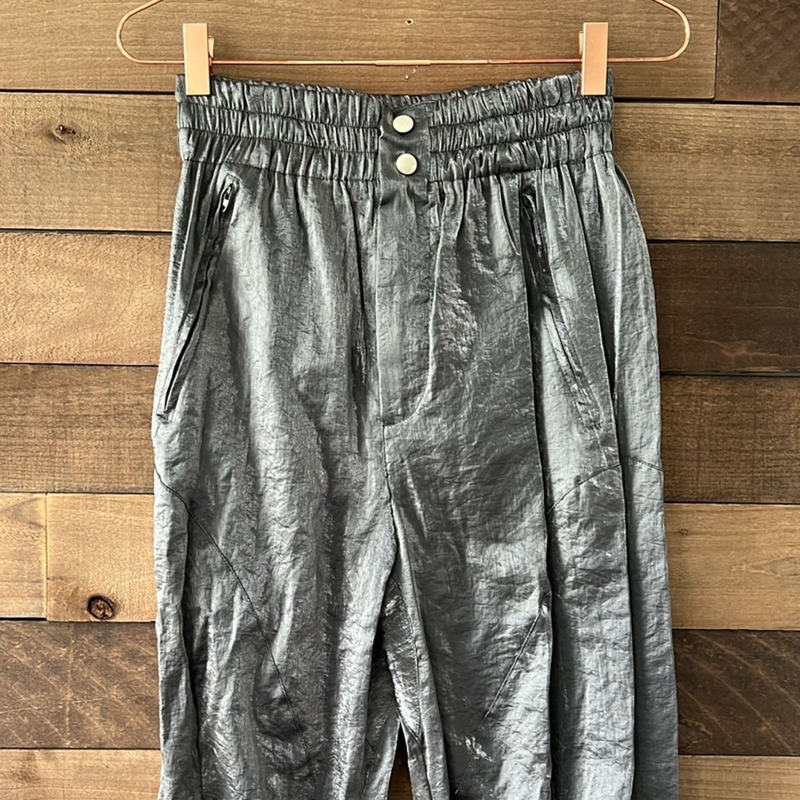 Theory Theo Women's Athena Ruched Trackpant in Black Metallic Size 27" / US 4 / IT 40 - 2 Thumbnail