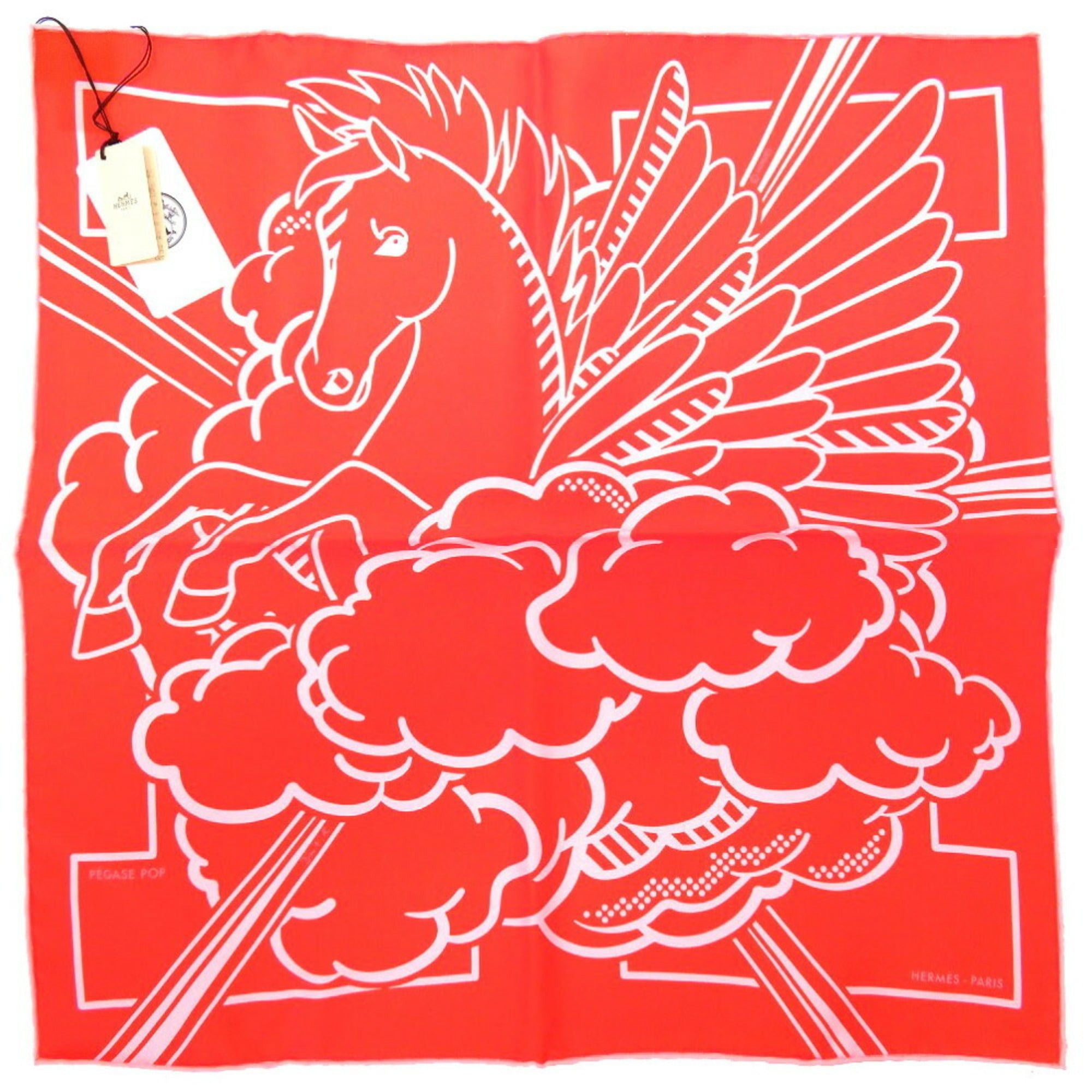image of Hermes Carre Muffler 45 Gabriel Twill Pegasus Pop Silk Rose Scarf 0097 in Black, Women's