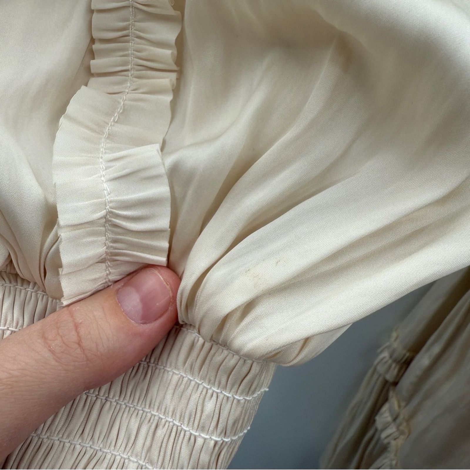 Ulla Johnson Ulla Johnson Amal Ivory Silky Ruffle Long Sleeve Mini Dress Size M / US 6-8 / IT 42-44 - 13 Thumbnail