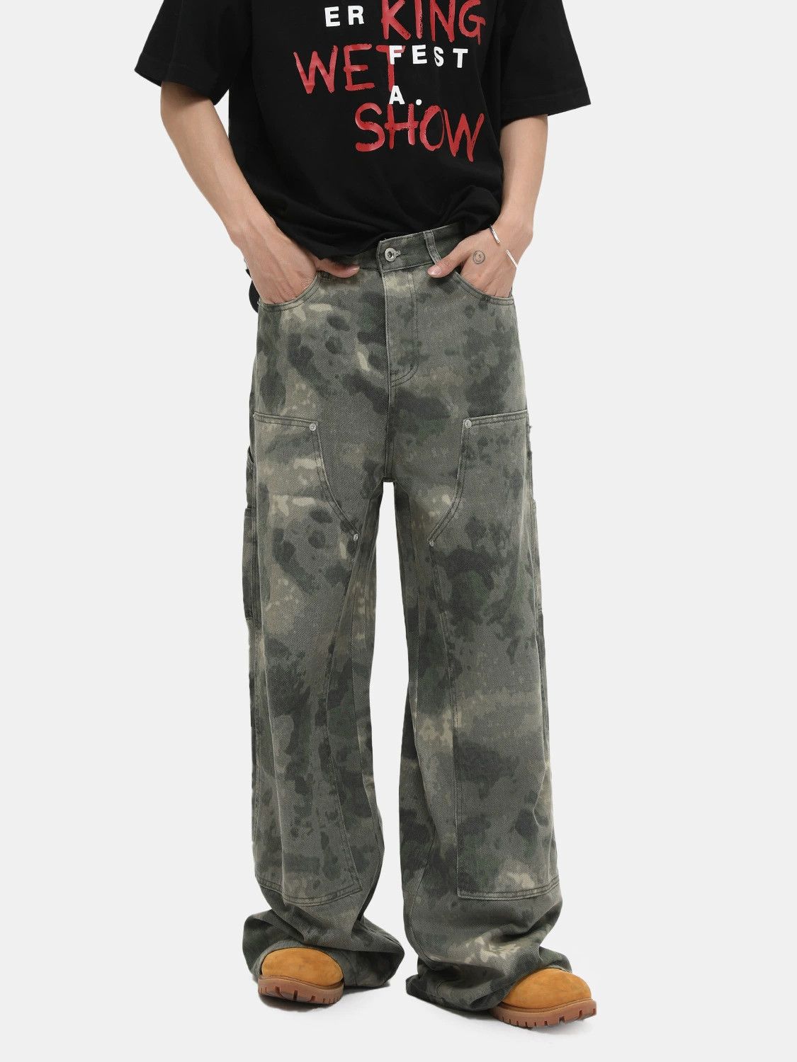Japanese Brand × Jean Camouflage distressed cargo straigh wide-leg jeans Size US 32 / EU 48 - 1 Thumbnail