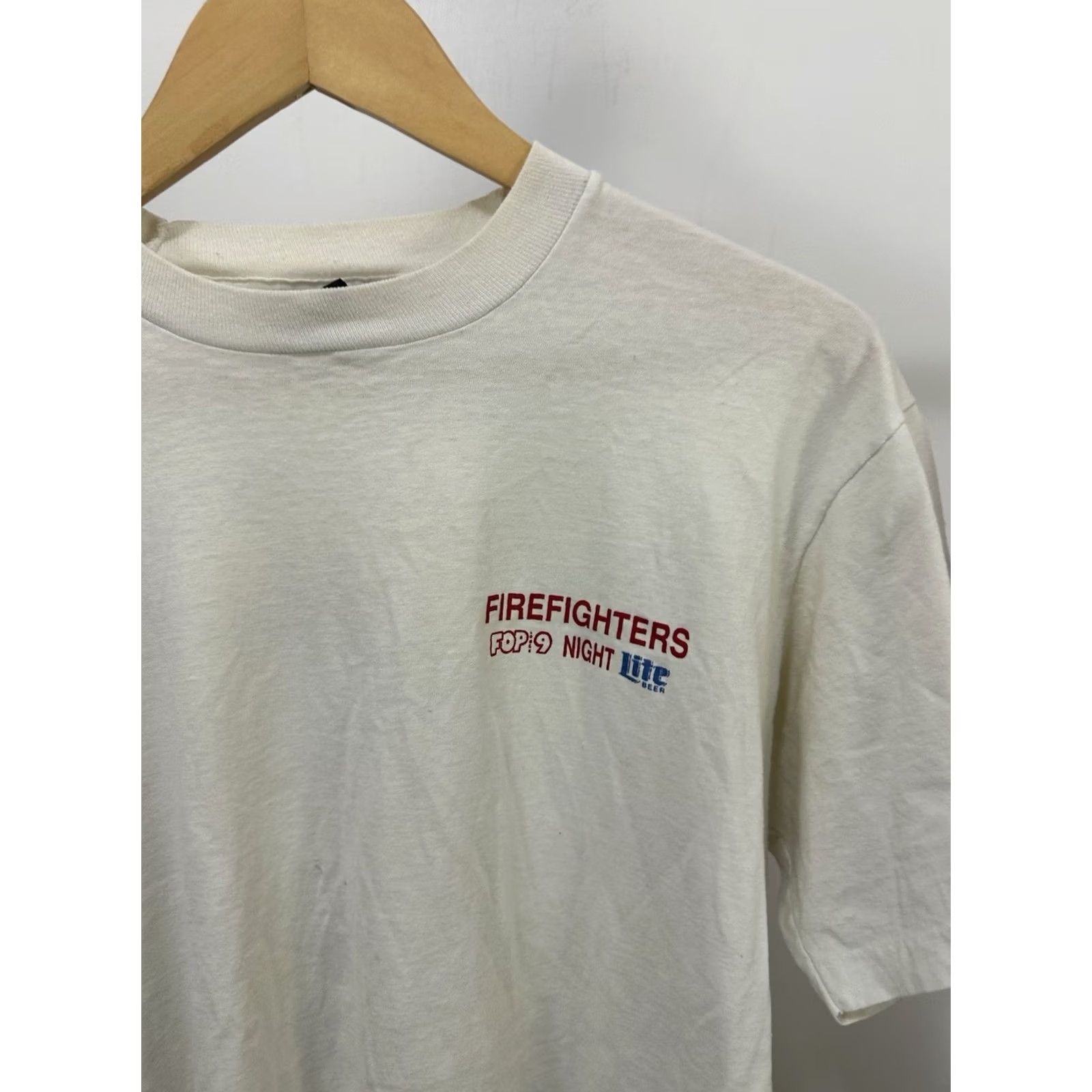 Vintage VTG Miller Lite Firefighter Nite Worn Single Stitch T-Shirt Size L Shirt Men White 60s? 70s? Size US L / EU 52-54 / 3 - 8 Thumbnail