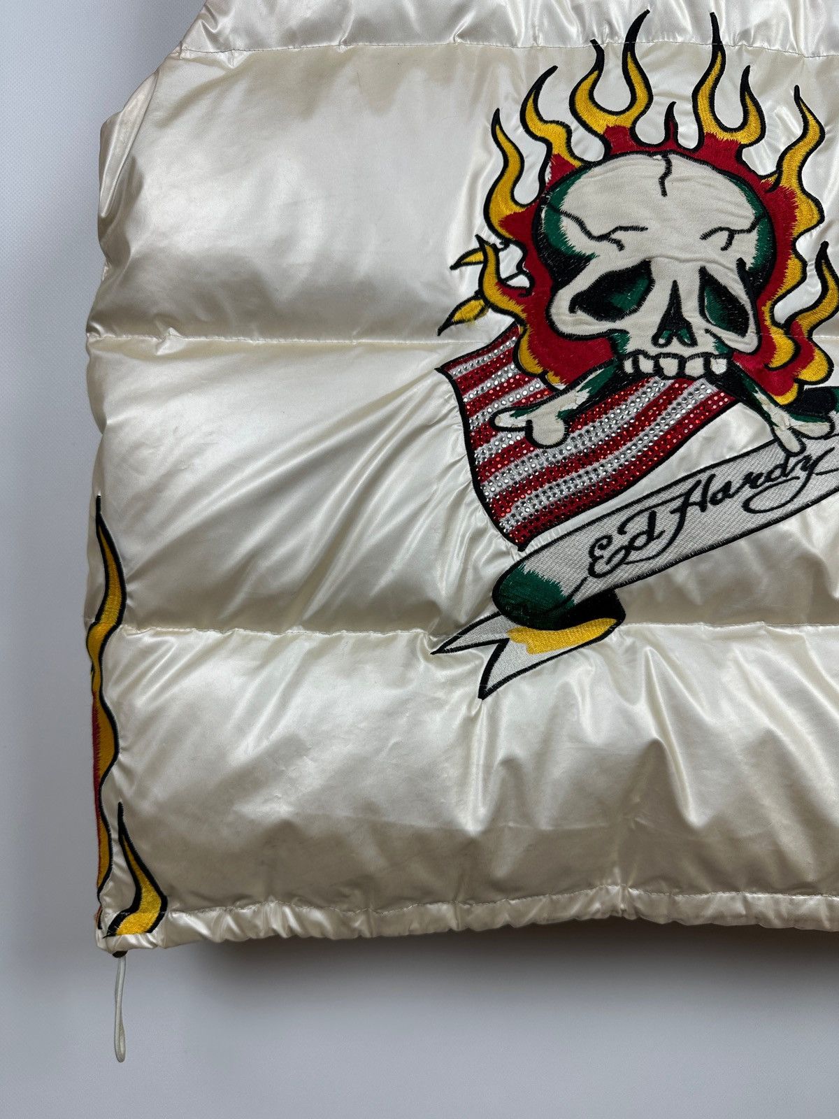 Christian Audigier Vintage Ed Hardy Flaming Skull Down Puffer Vest Size US L / EU 52-54 / 3 - 14 Thumbnail