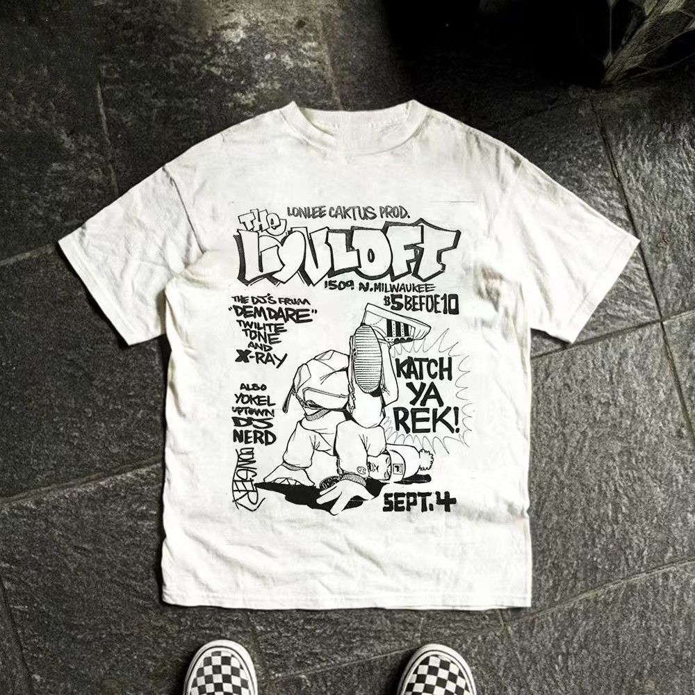 Vintage White Washed Vintage Cartoon Graffiti Cotton T-Shirt Size US M / EU 48-50 / 2 - 1 Thumbnail