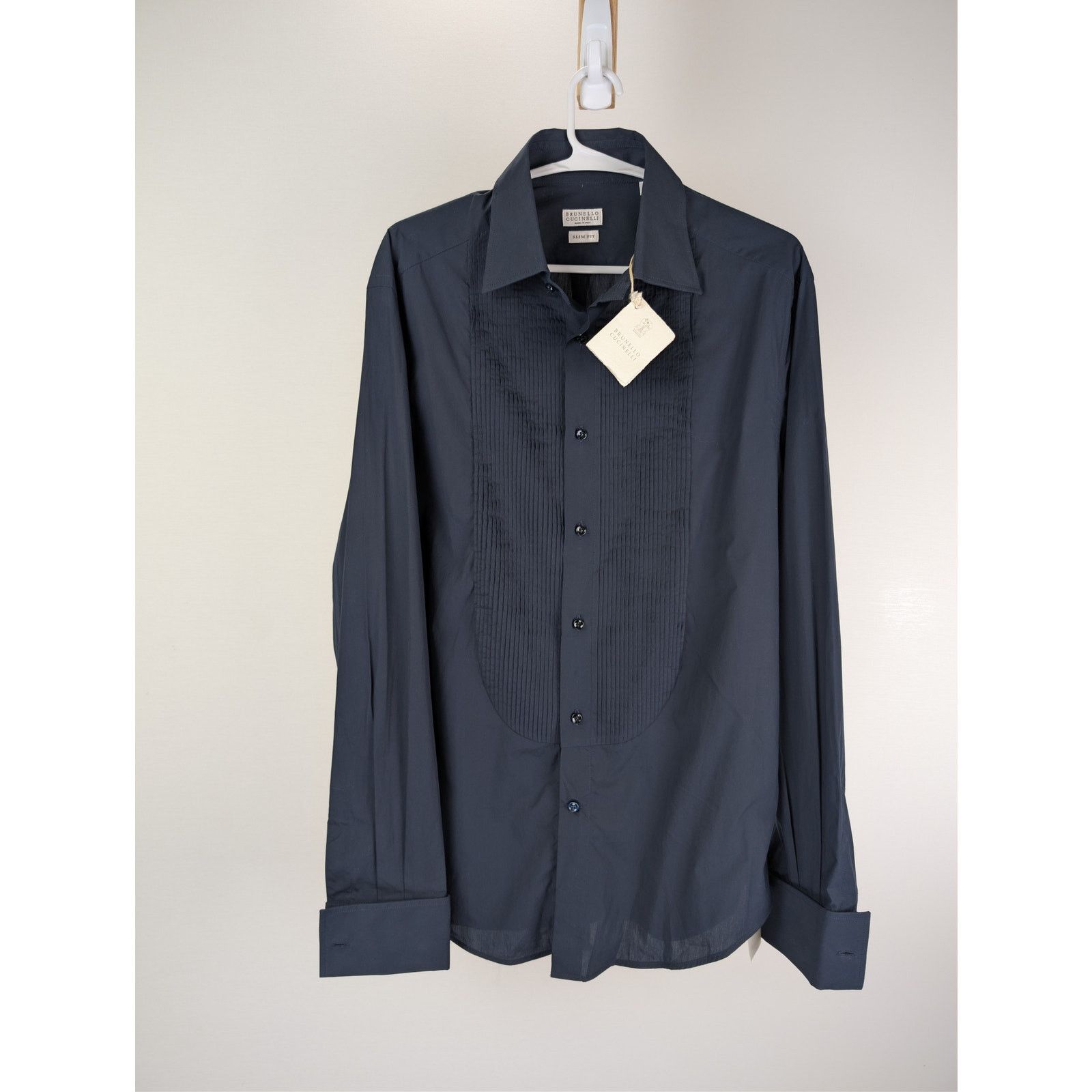 Brunello Cucinelli o1rshd1 CC20 Tuxedo shirt with pleating for Man in Navy Blue Size US M / EU 48-50 / 2 - 2 Thumbnail