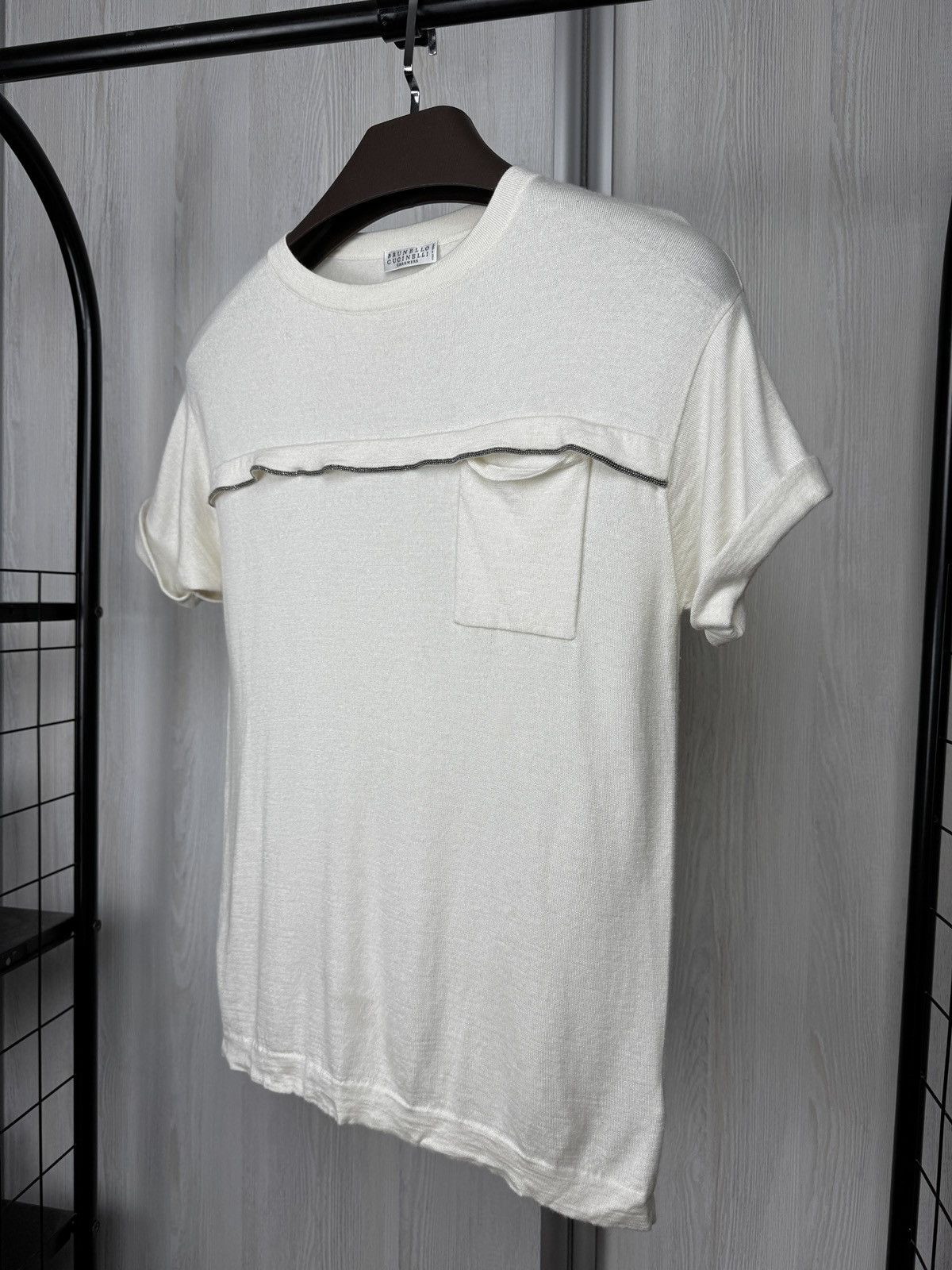 Brunello Cucinelli Brunello Cucinelli cashmere silk white rhinestones tee shirt Size S / US 4 / IT 40 - 5 Thumbnail