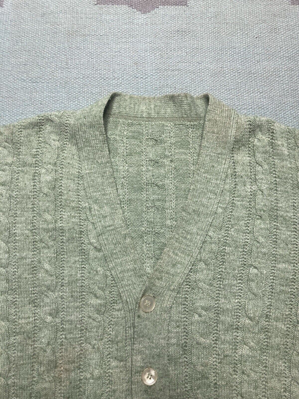 Vintage Vtg 60s cardigan sweater cable knit wool blend button L Size US L / EU 52-54 / 3 - 4 Thumbnail