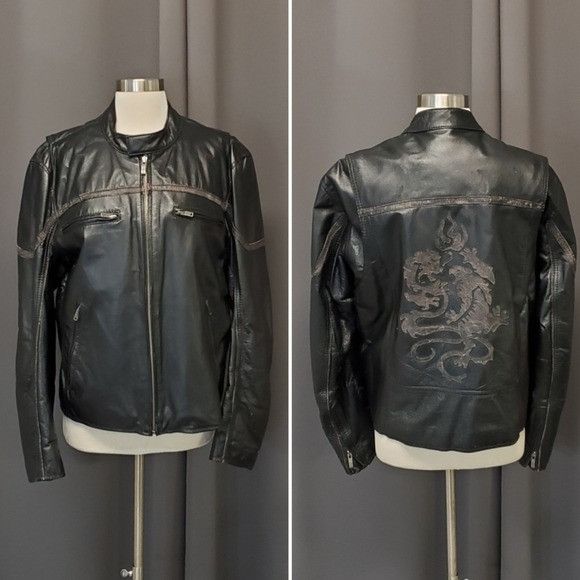 Vintage × Wilsons Leather Vintage 90s y2k RARE Black Wilsons Leather Dragon Back Racer Size US M / EU 48-50 / 2 - 7 Thumbnail