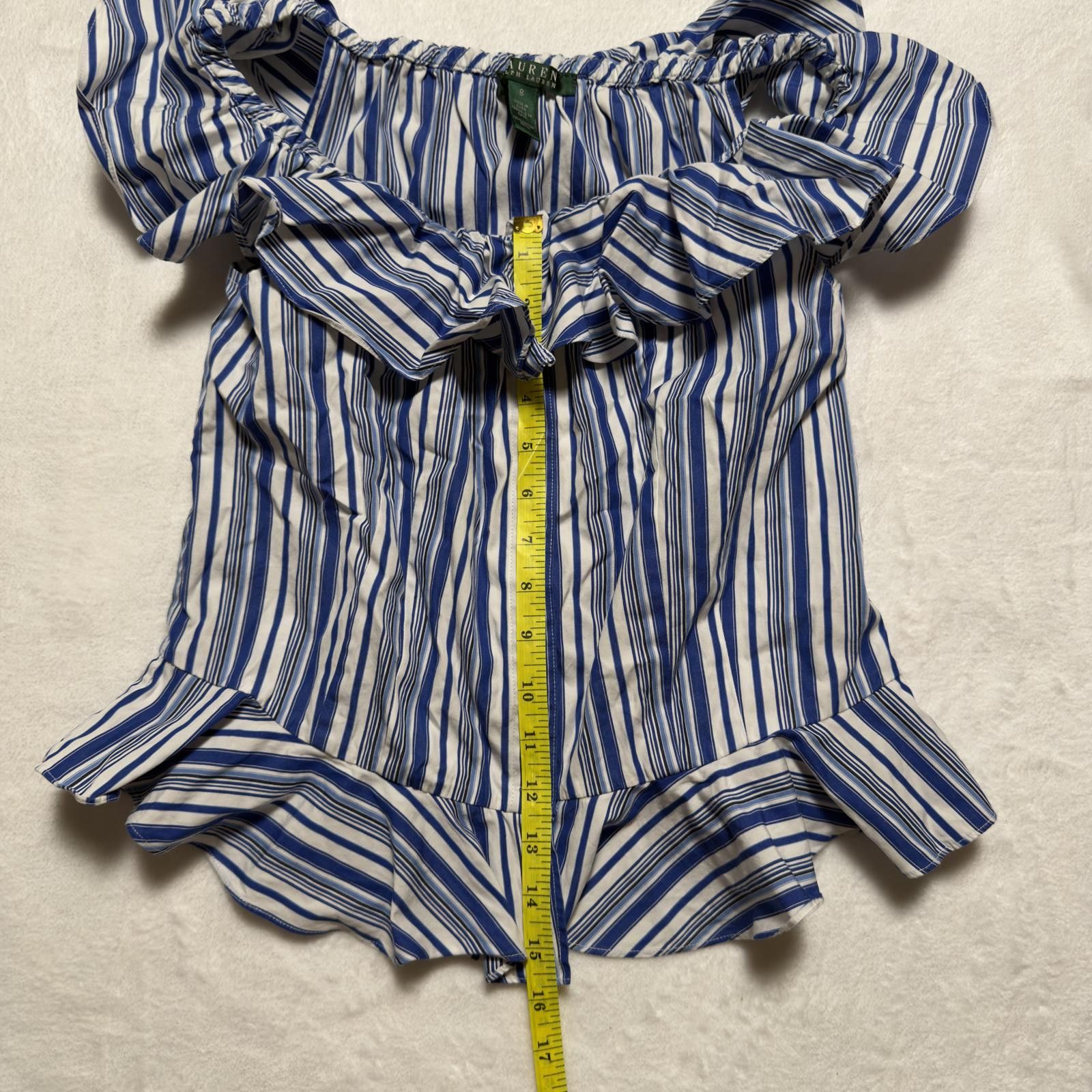 Lauren Ralph Lauren Lauren Ralph Lauren Blue Striped Off-Shoulder Ruffle Blouse Size M / US 6-8 / IT 42-44 - 3 Thumbnail