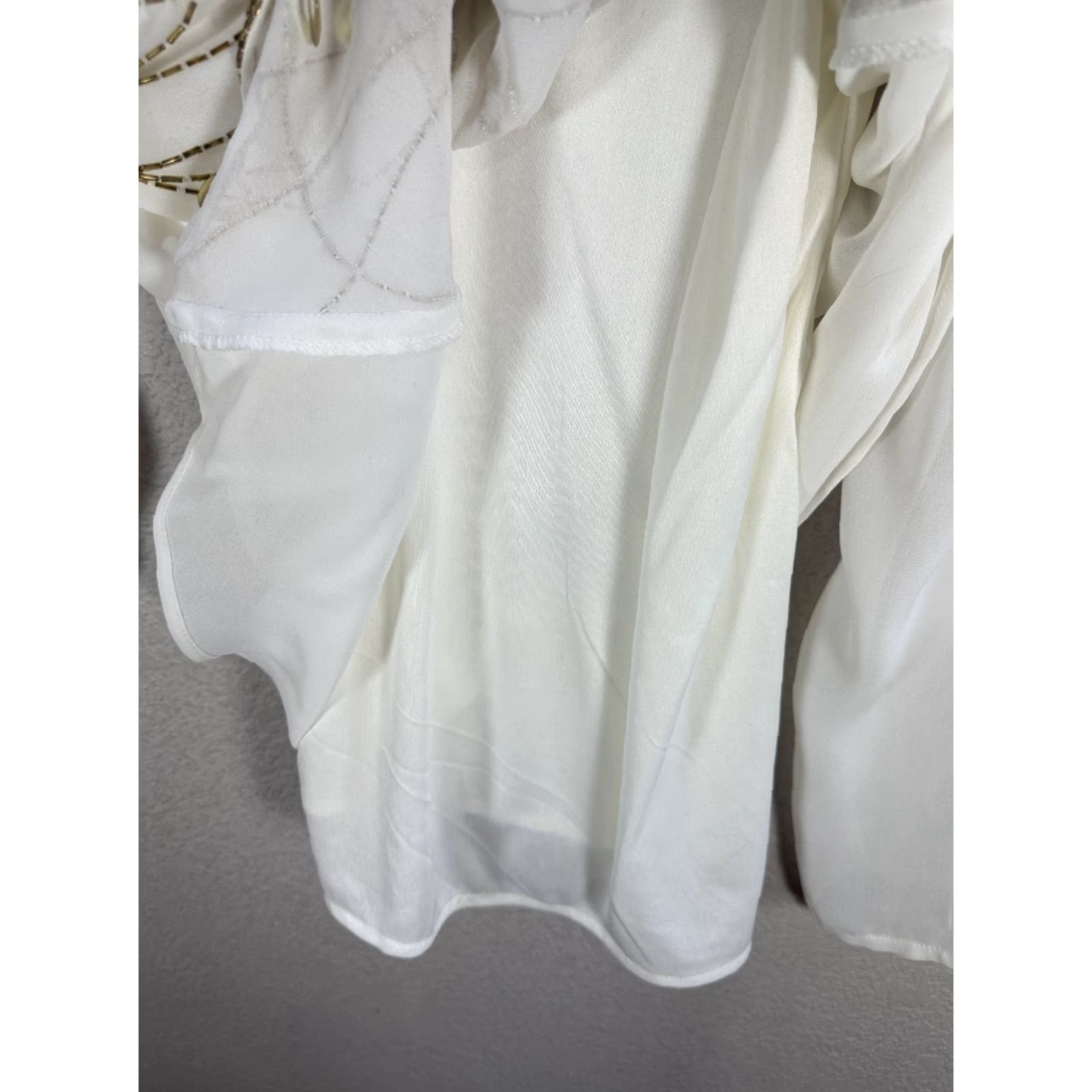 Vintage Womens Embellished Blouse Shirt Long Sleeve Sheer Boho V-Neck White 2XL NWT XS? Size XXL / US 16-18 / IT 52-54 - 6 Thumbnail