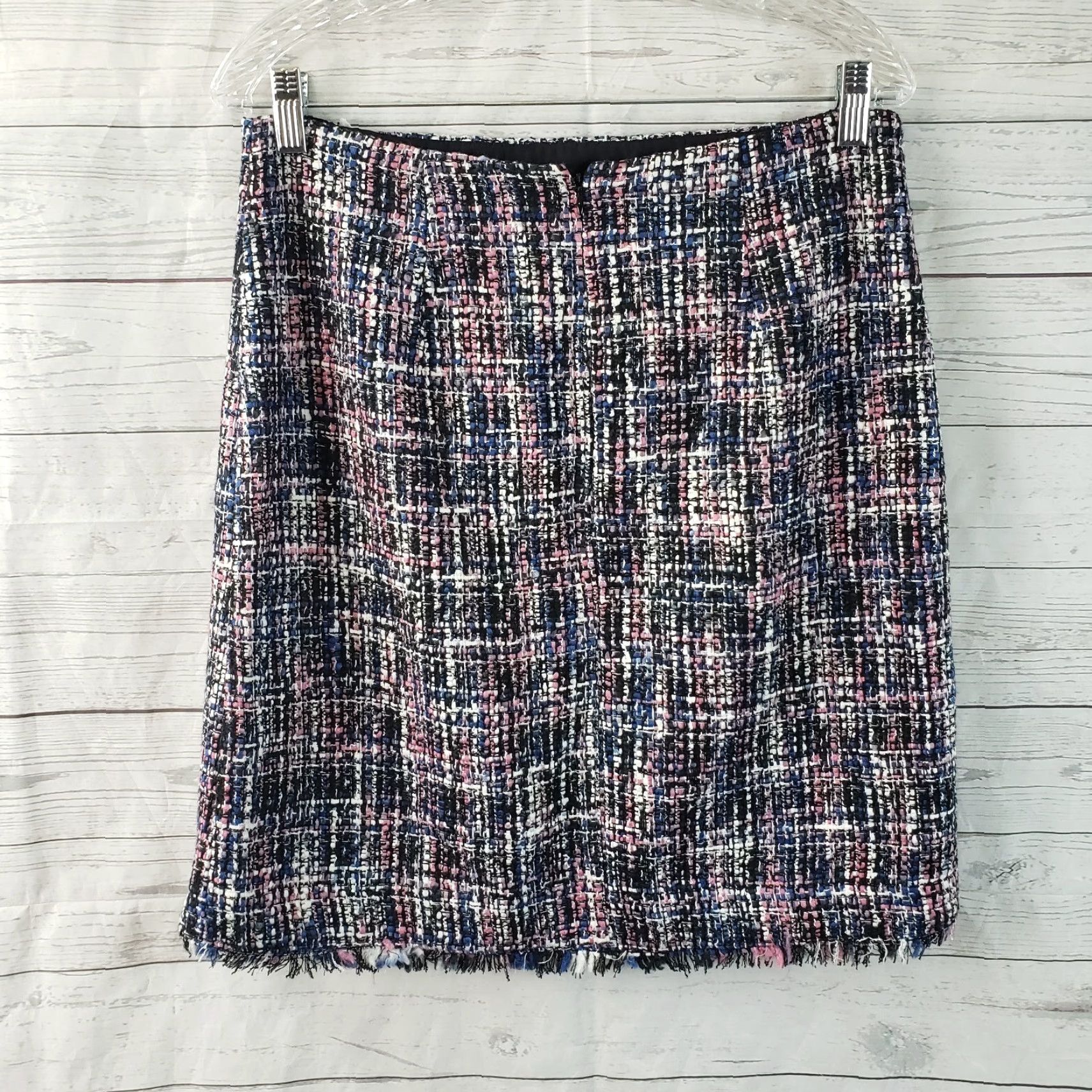 Loft Ann Taylor LOFT Womens Tweed Skirt Sz 6 Tall Blue Pink Fringe Size 28" / US 6 / IT 42 - 2 Thumbnail