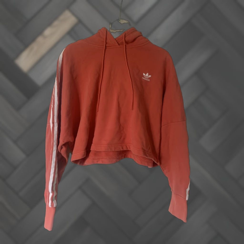 Adidas Adidas Original Cropped Hoodie Three Stripes Women's M Pink Hoodie Pullover Crew Neck Long Sleeve Logo Gym & Training Womens - 100% Cotton Size M / US 6-8 / IT 42-44 - 1 Thumbnail