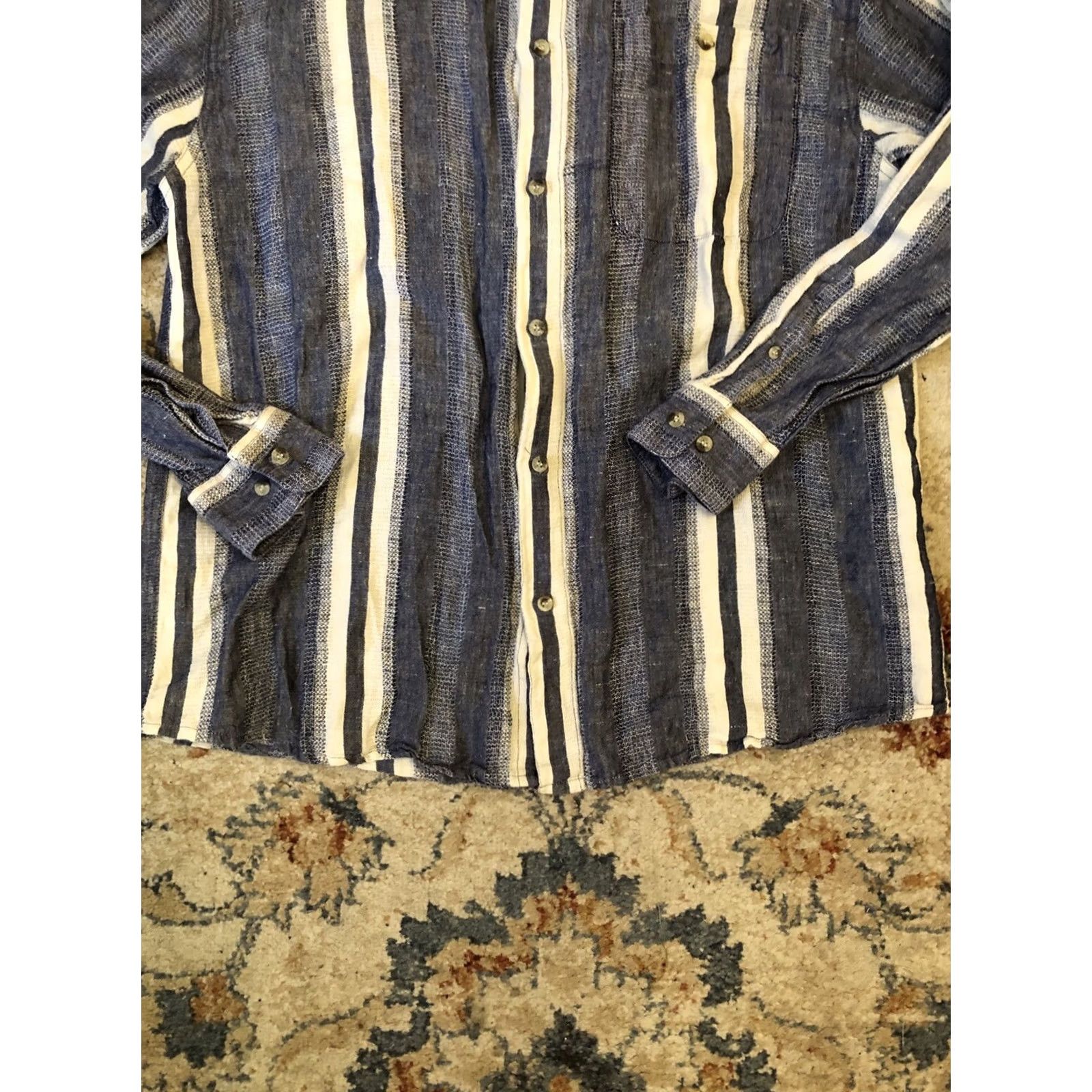 Vintage Nino Cerruti Shirt Sport Men's Blue Long Sleeve Button Up Size Large Linen Blend Shirt Size US L / EU 52-54 / 3 - 6 Thumbnail