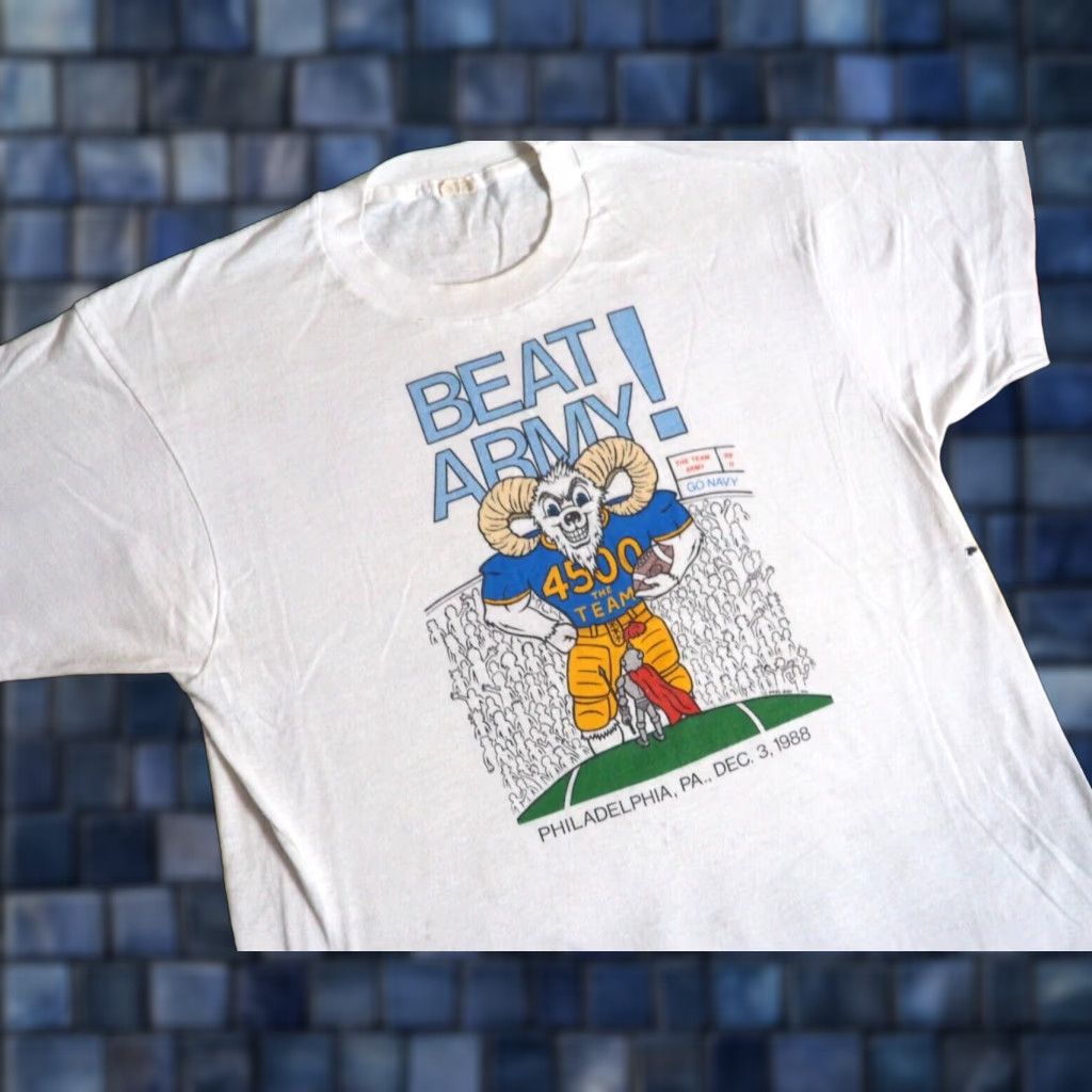 Vintage VTG 80s Screen Stars US Navy Beat Army Ram Football 1988 White USA Tee T-Shirt M Size US M / EU 48-50 / 2 - 1 Thumbnail