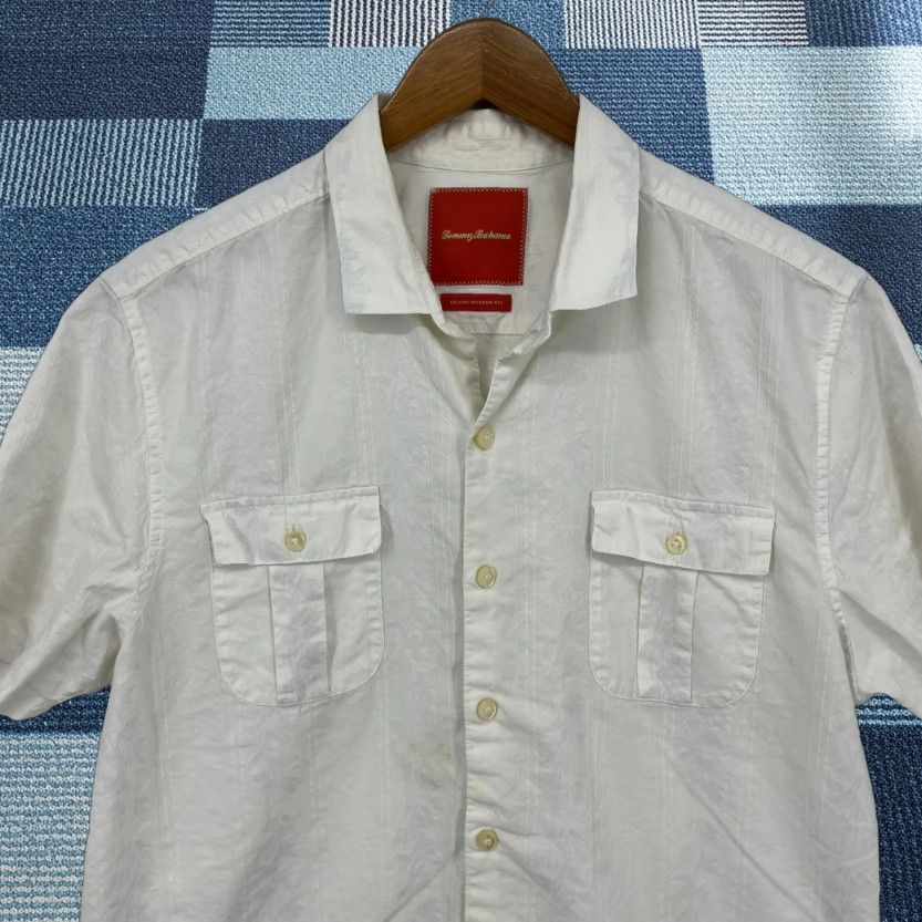 Tommy Bahama Tommy Bahama Shirt Short Sleeve Button-Up M White Pockets Hawaiian Textured Silky Cotton Casual Mens Size US M / EU 48-50 / 2 - 1 Thumbnail